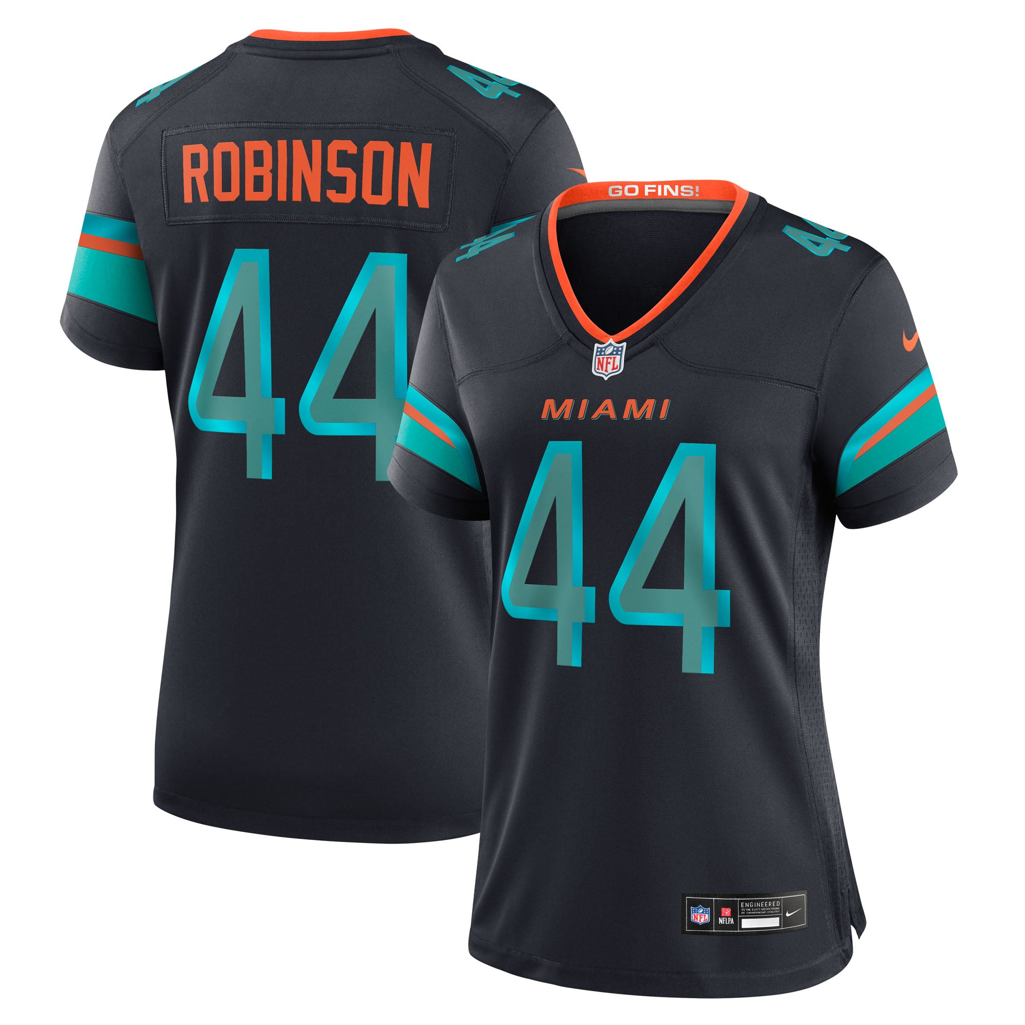 Maillot de match Nike Chop Robinson bleu marine Miami Dolphins Rivalries Collection pour femme