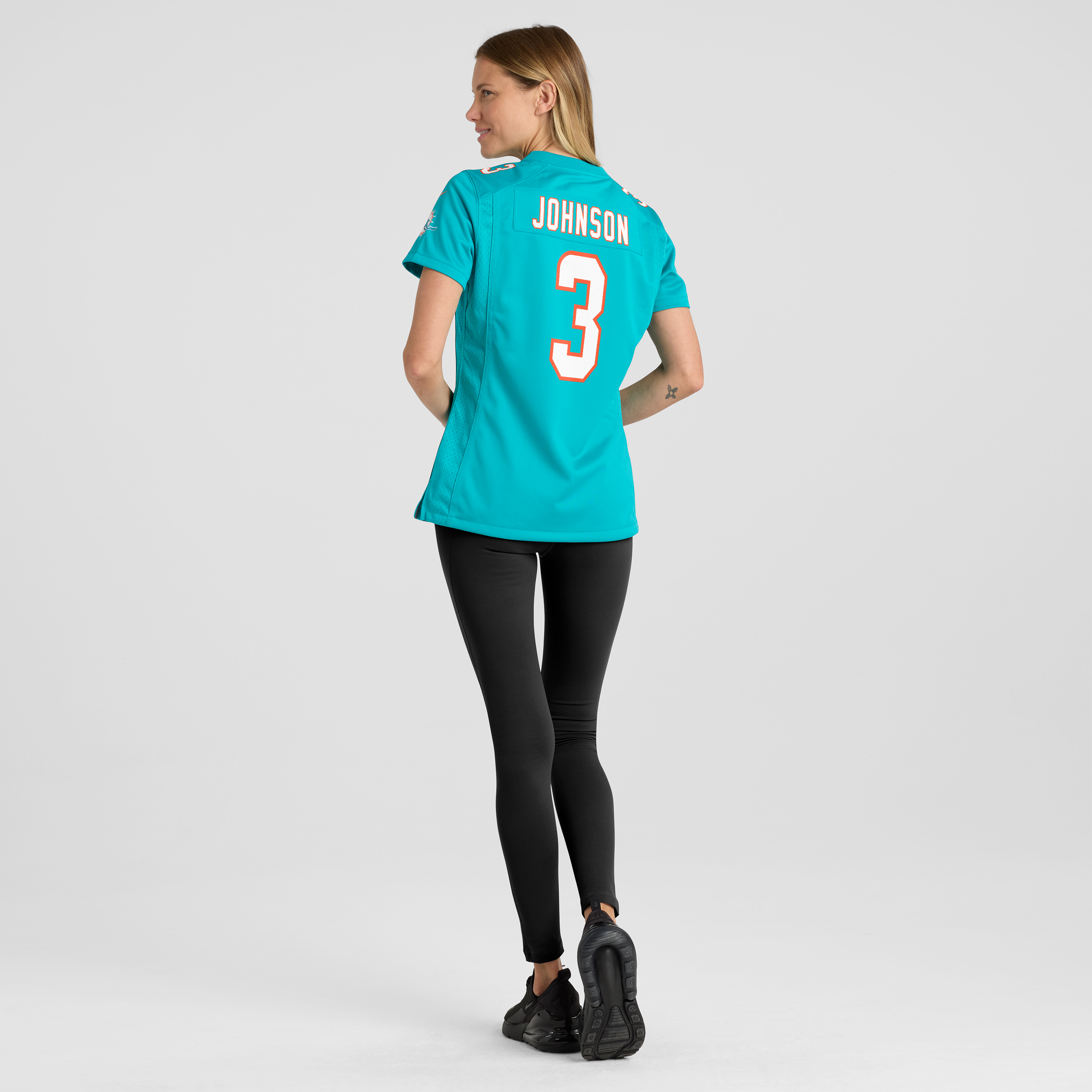 Maillot de match Nike Chris Johnson Aqua Miami Dolphins pour femmes