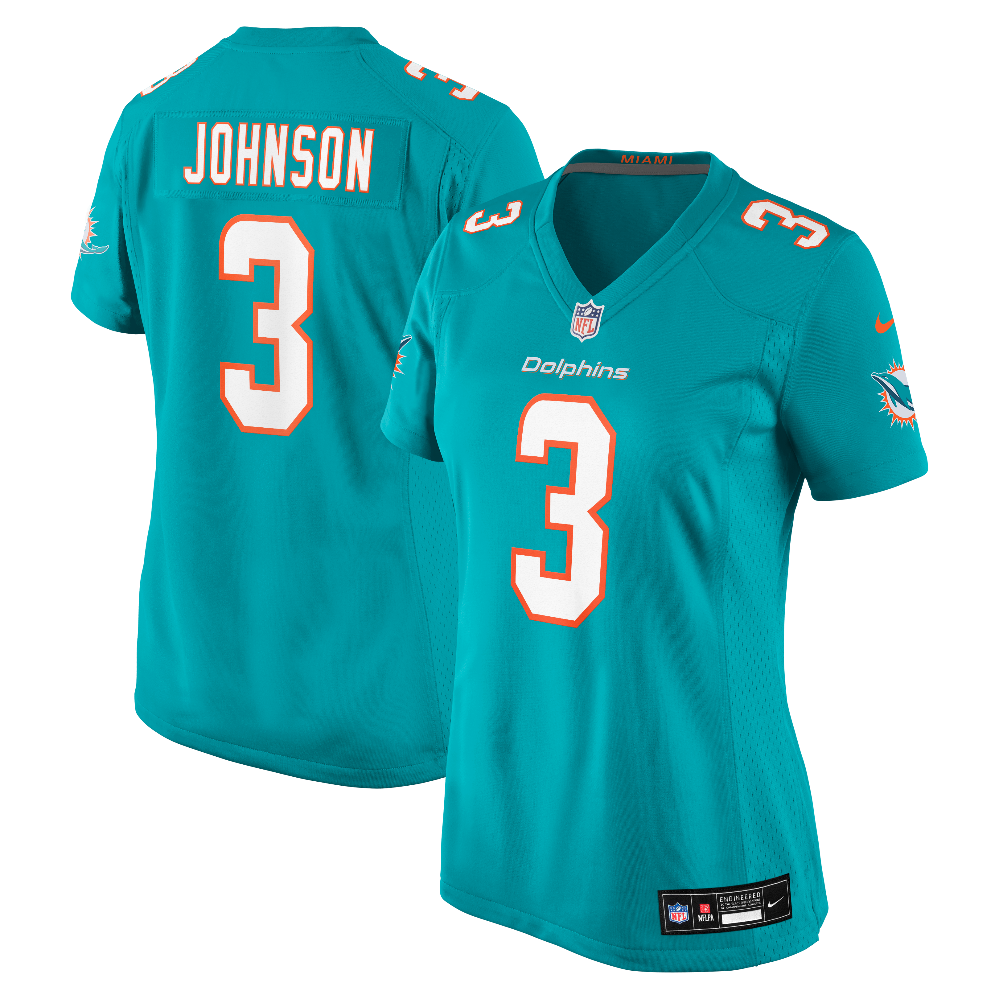 Maillot de match Nike Chris Johnson Aqua Miami Dolphins pour femmes