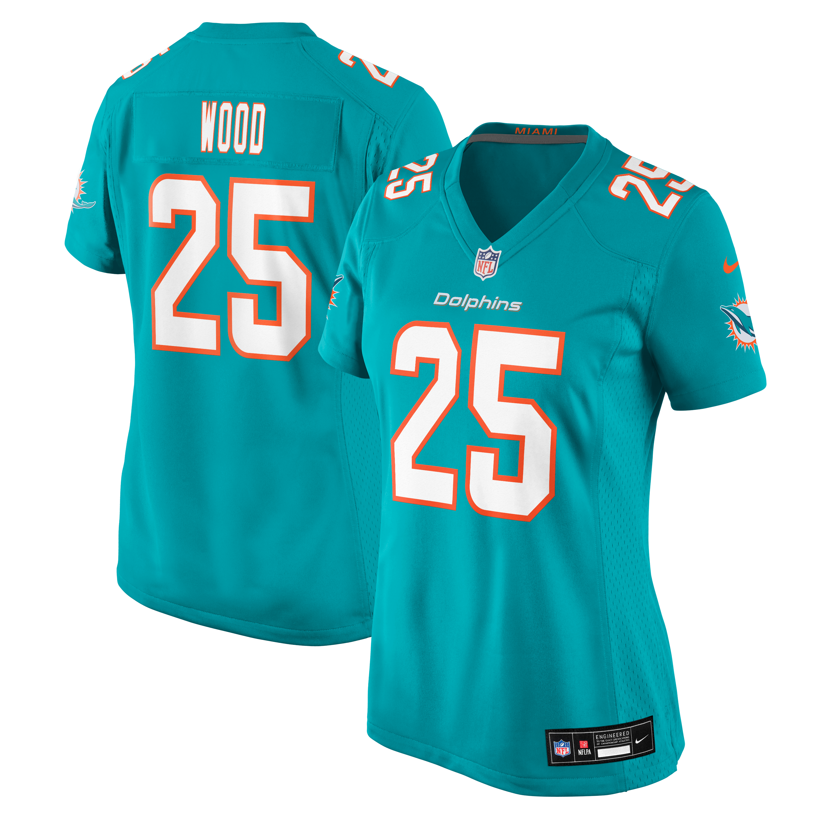 Maillot de match Nike Julius Wood Aqua Miami Dolphins pour femmes