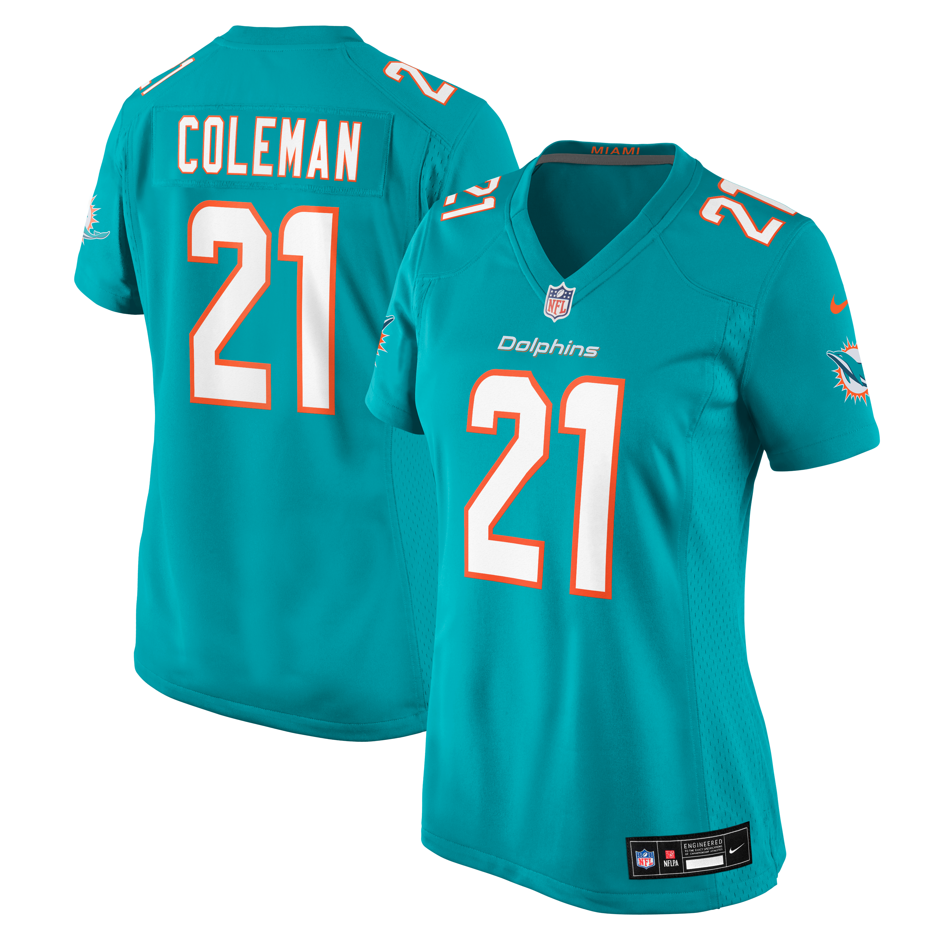 Maillot de match Nike Kevin Coleman Aqua Miami Dolphins pour femmes