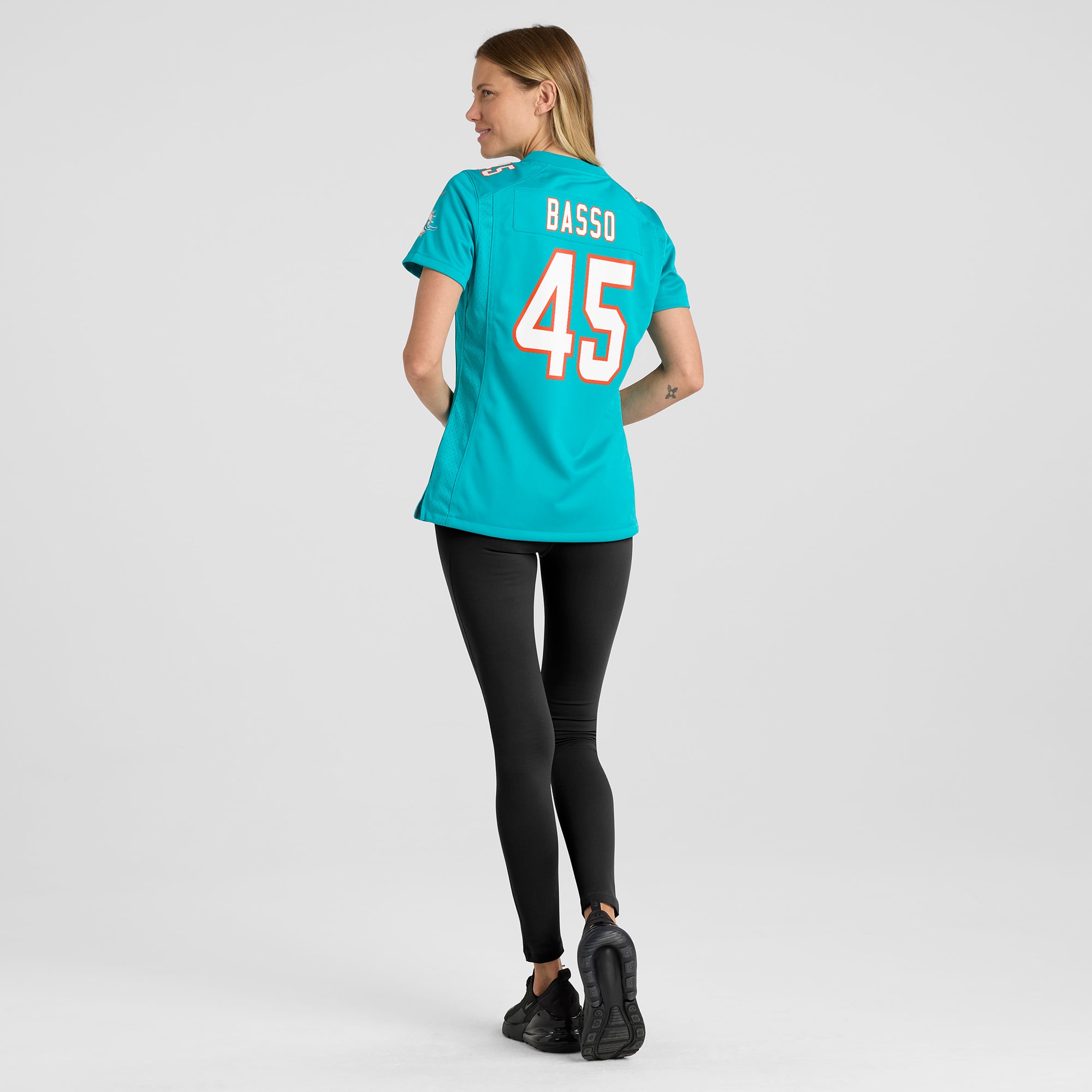 Maillot de match Nike Luke Basso Aqua Miami Dolphins pour femmes