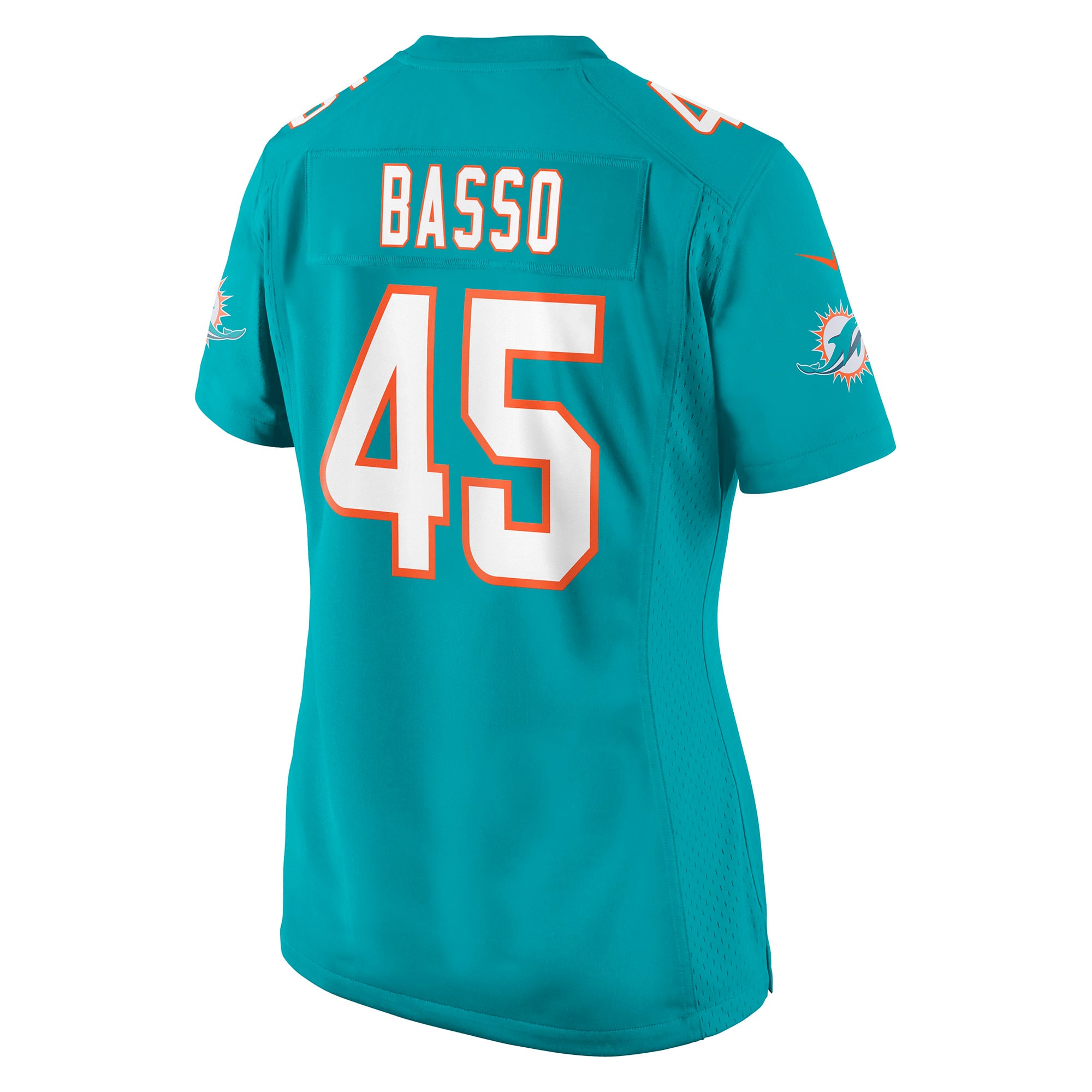 Maillot de match Nike Luke Basso Aqua Miami Dolphins pour femmes
