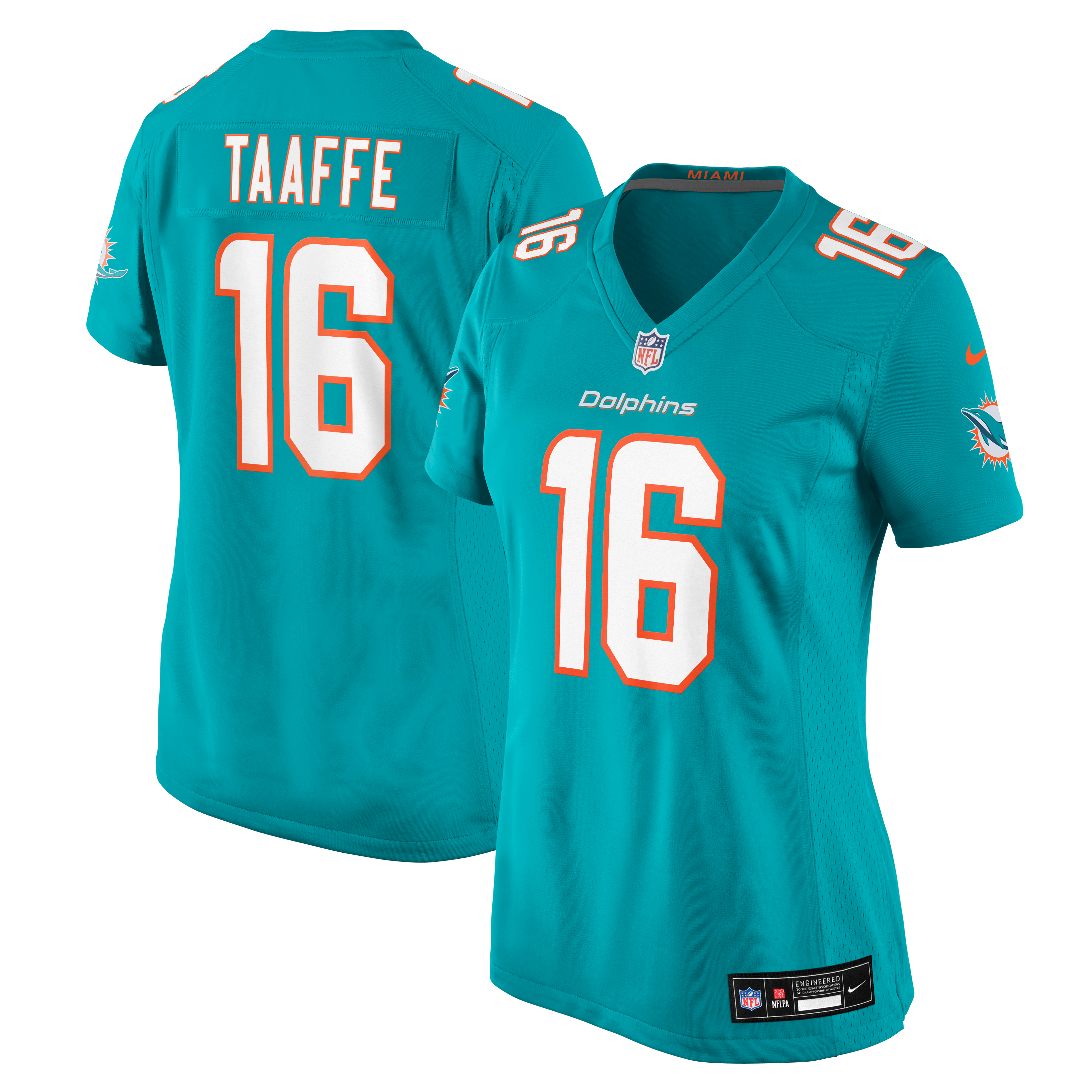 Maillot de match Nike Michael Taaffe Aqua Miami Dolphins pour femme