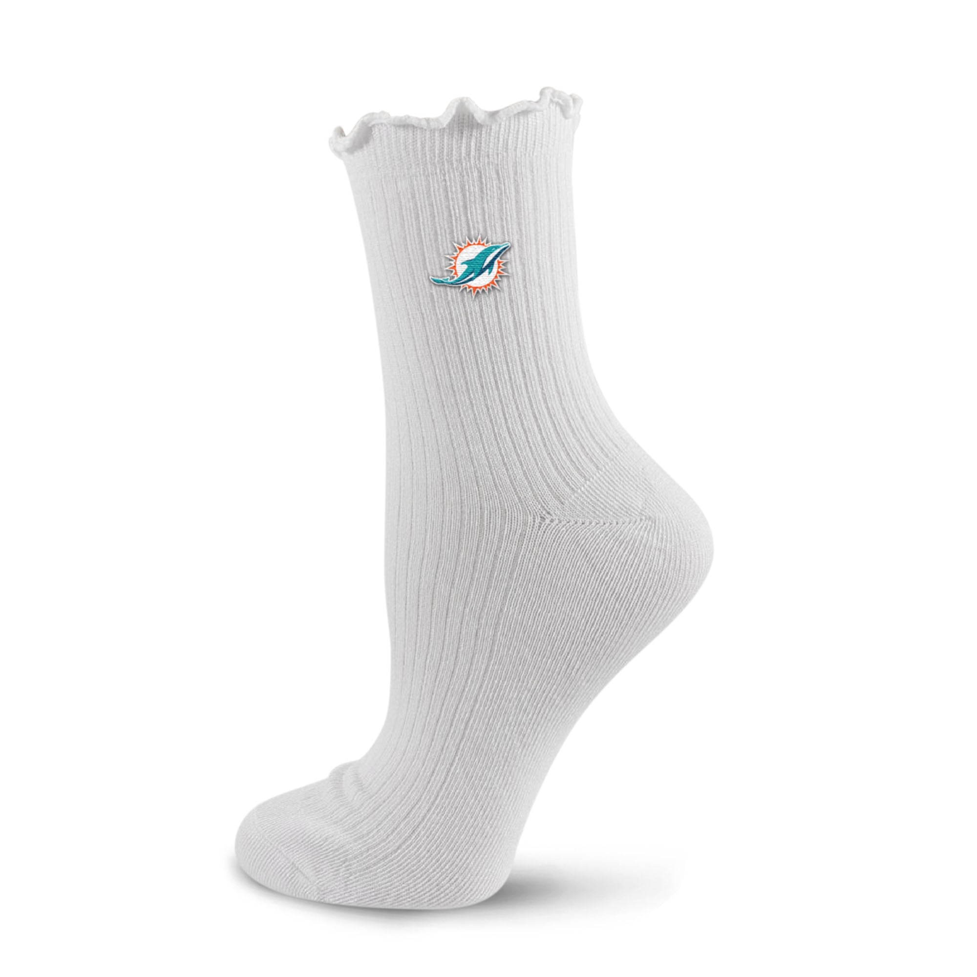 Women's PRO Compression White Miami Dolphins Logo Lettuce Hem Quarter Socks