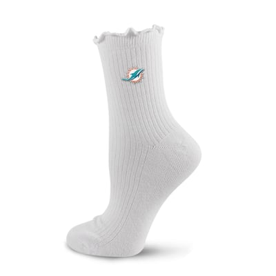  Miami Dolphins PRO Compression Logo Lettuce Hem Quarter Socks - White