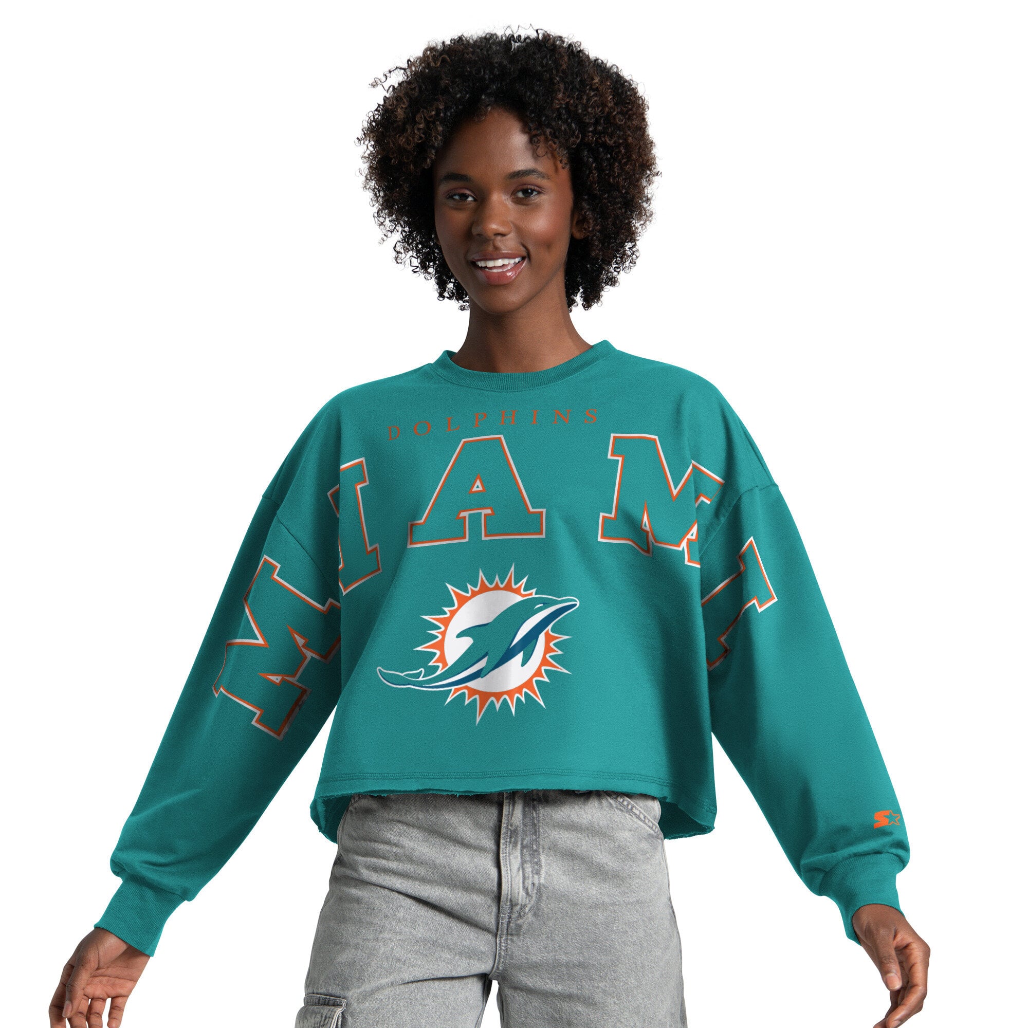Sweat-shirt court Starter Aqua Miami Dolphins Bleachers pour femmes