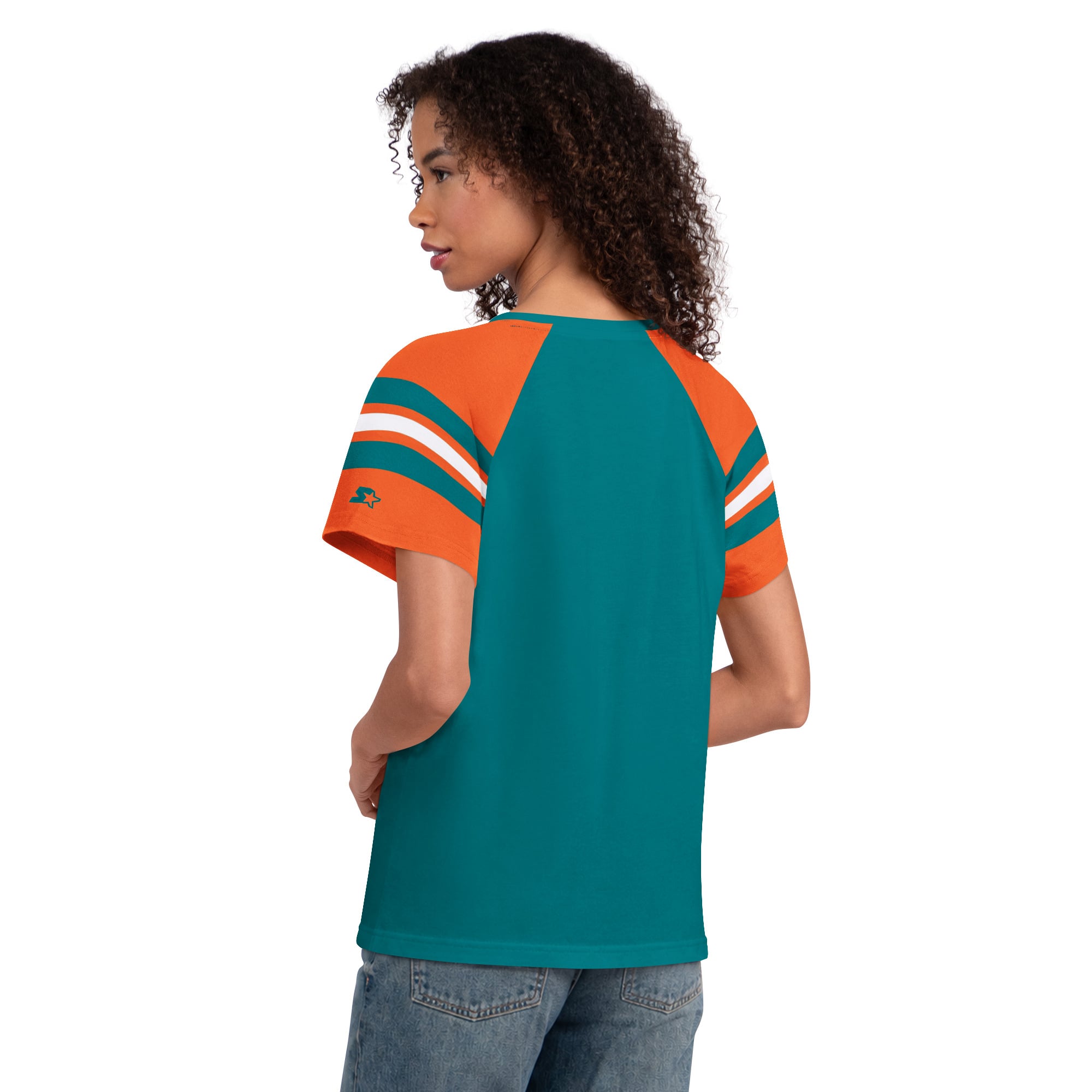 T-shirt raglan à col cranté Starter Aqua Miami Dolphins pour femmes