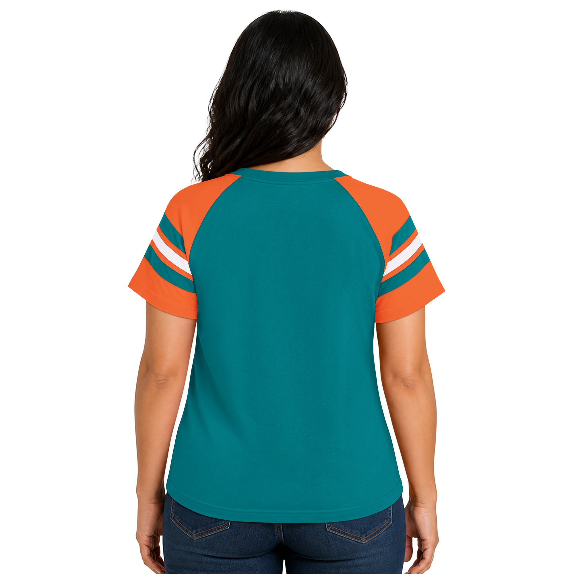 T-shirt raglan à col cranté Starter Aqua Miami Dolphins pour femme, grande taille, style rétro.