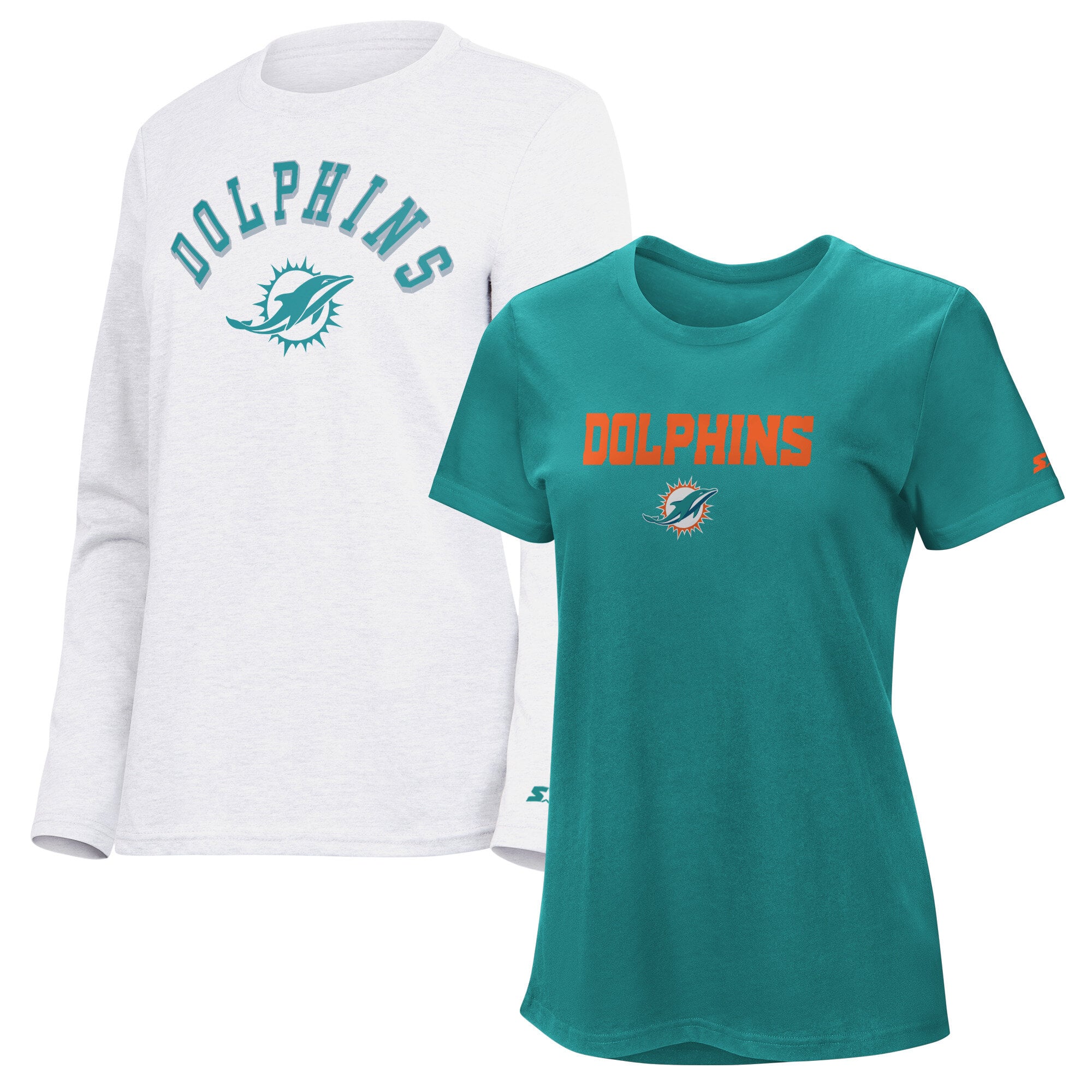 Pack de t-shirts à manches courtes et longues Starter Aqua/Ash Miami Dolphins pour femmes
