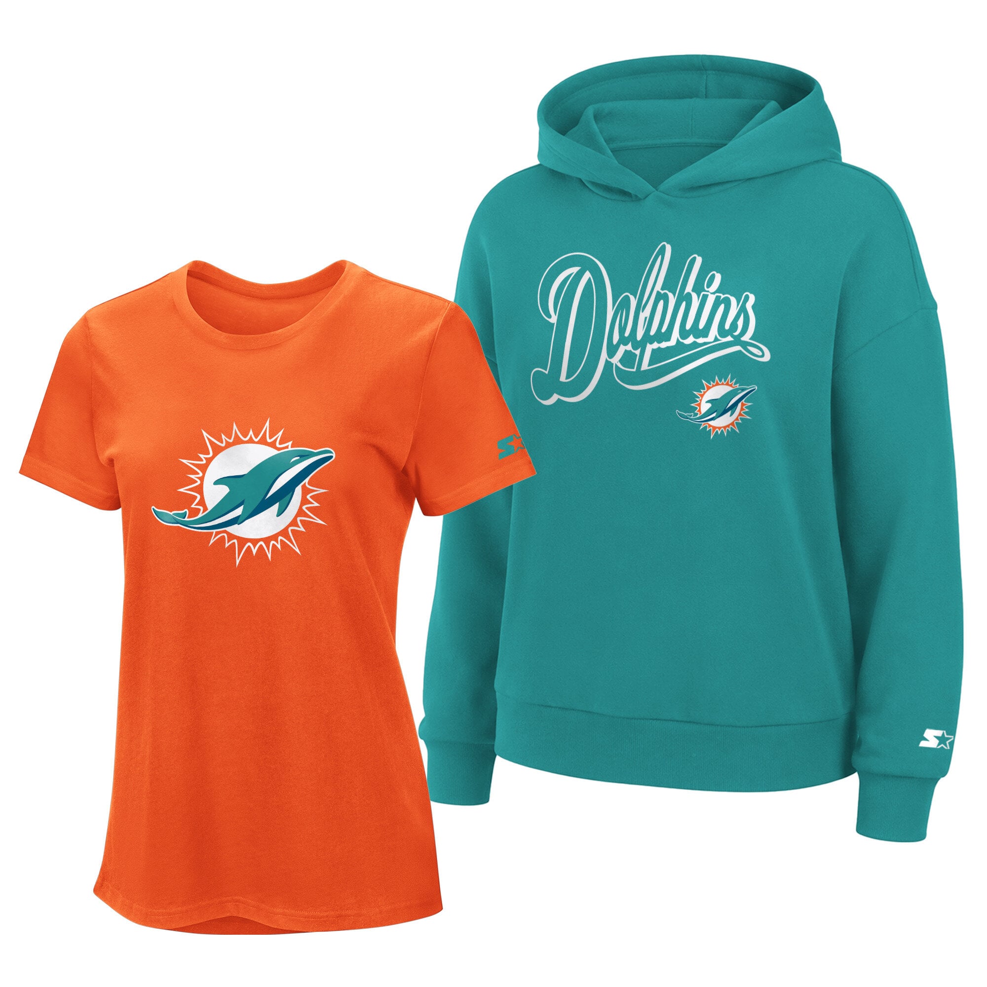 Ensemble sweat à capuche et t-shirt Starter orange/turquoise Miami Dolphins pour femme