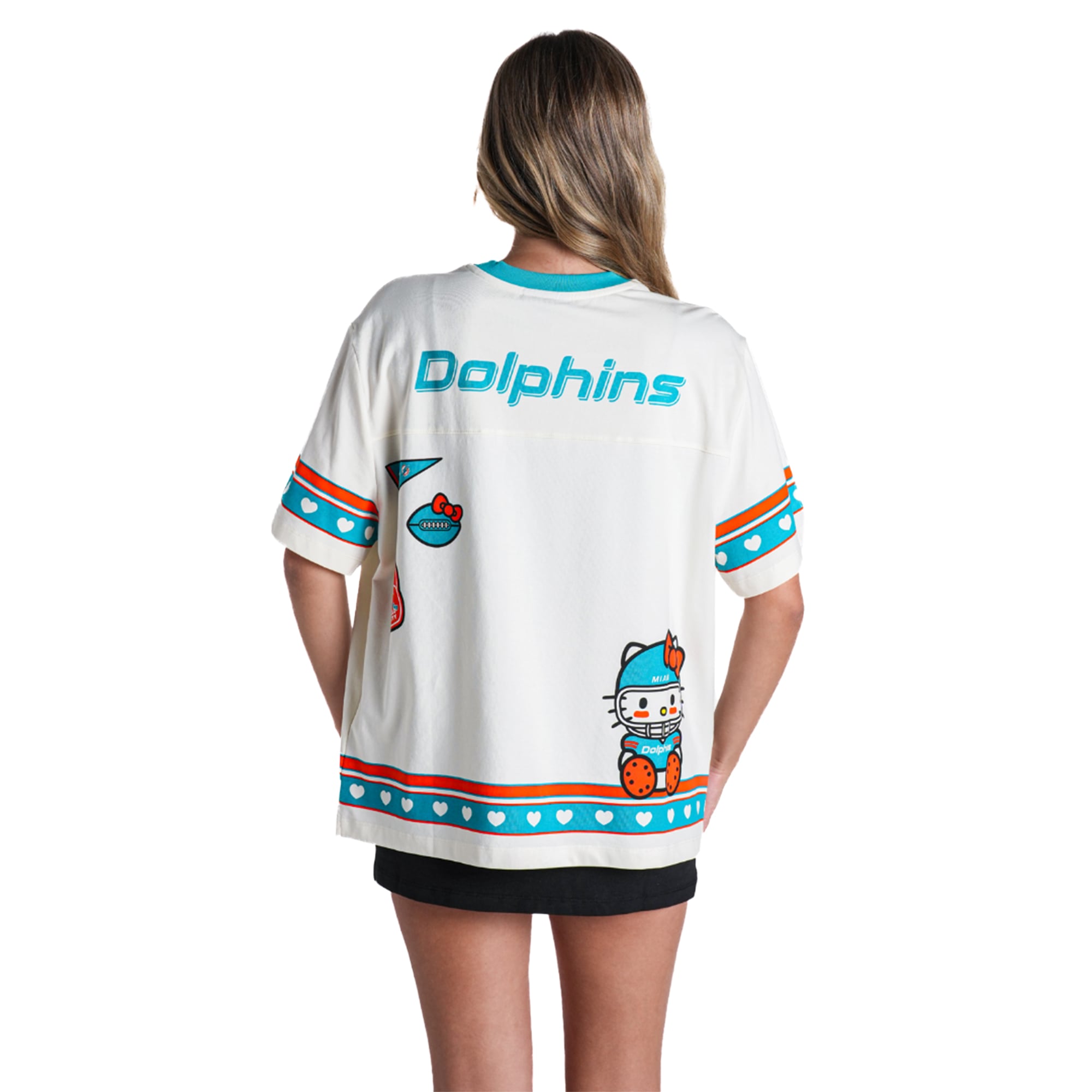 T-shirt oversize crème Miami Dolphins pour femme The Wild Collective x Hello Kitty