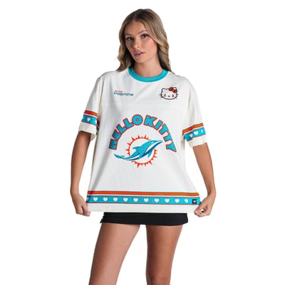 Miami Dolphins The Wild Collective x Hello Kitty Women's Oversized T-Shirt - Cream