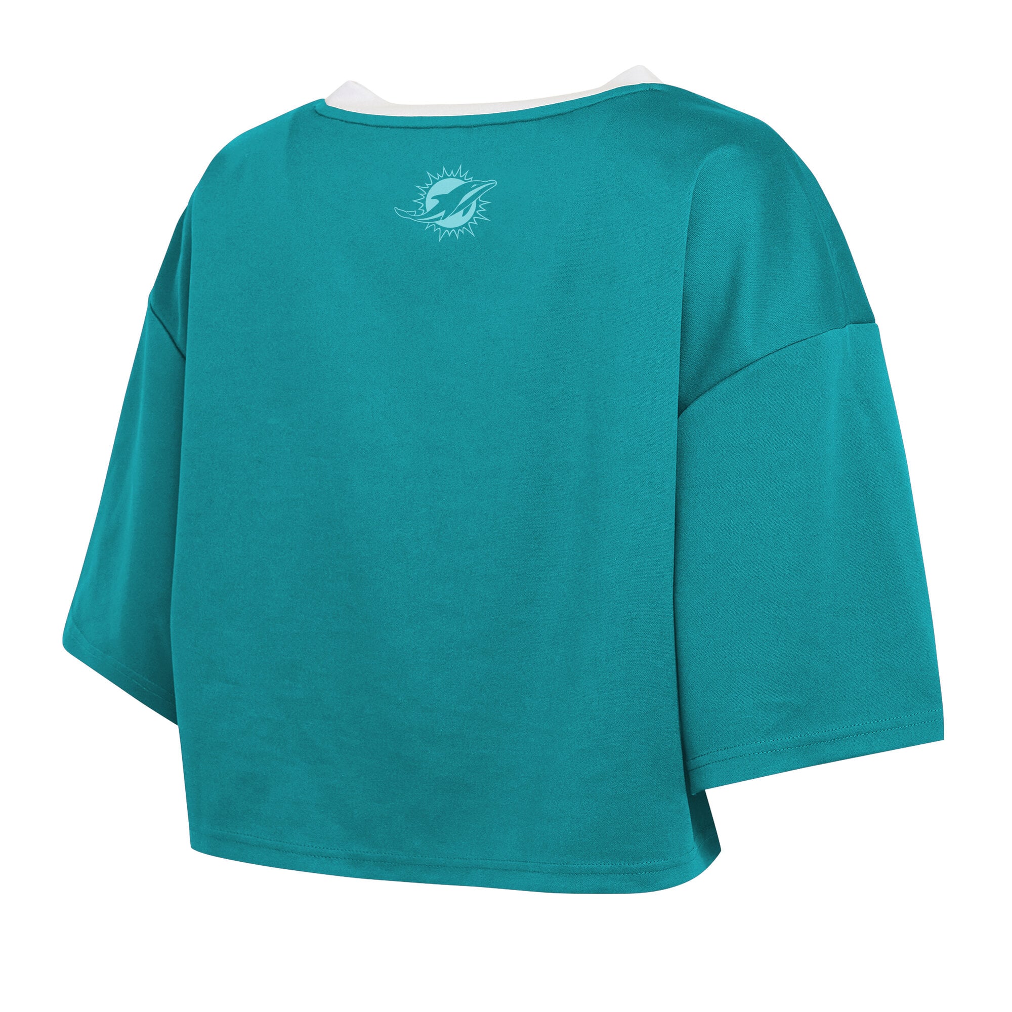 Women's WEAR by Erin Andrews Aqua Miami Dolphins Cropped V-Neck Jersey T-Shirt