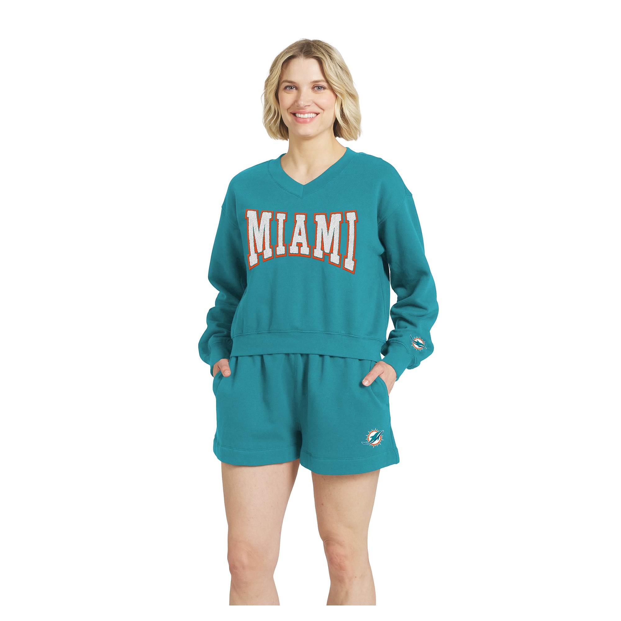 Ensemble de détente en polaire à col V Aqua Miami Dolphins pour femmes la marque WEAR by Erin Andrews