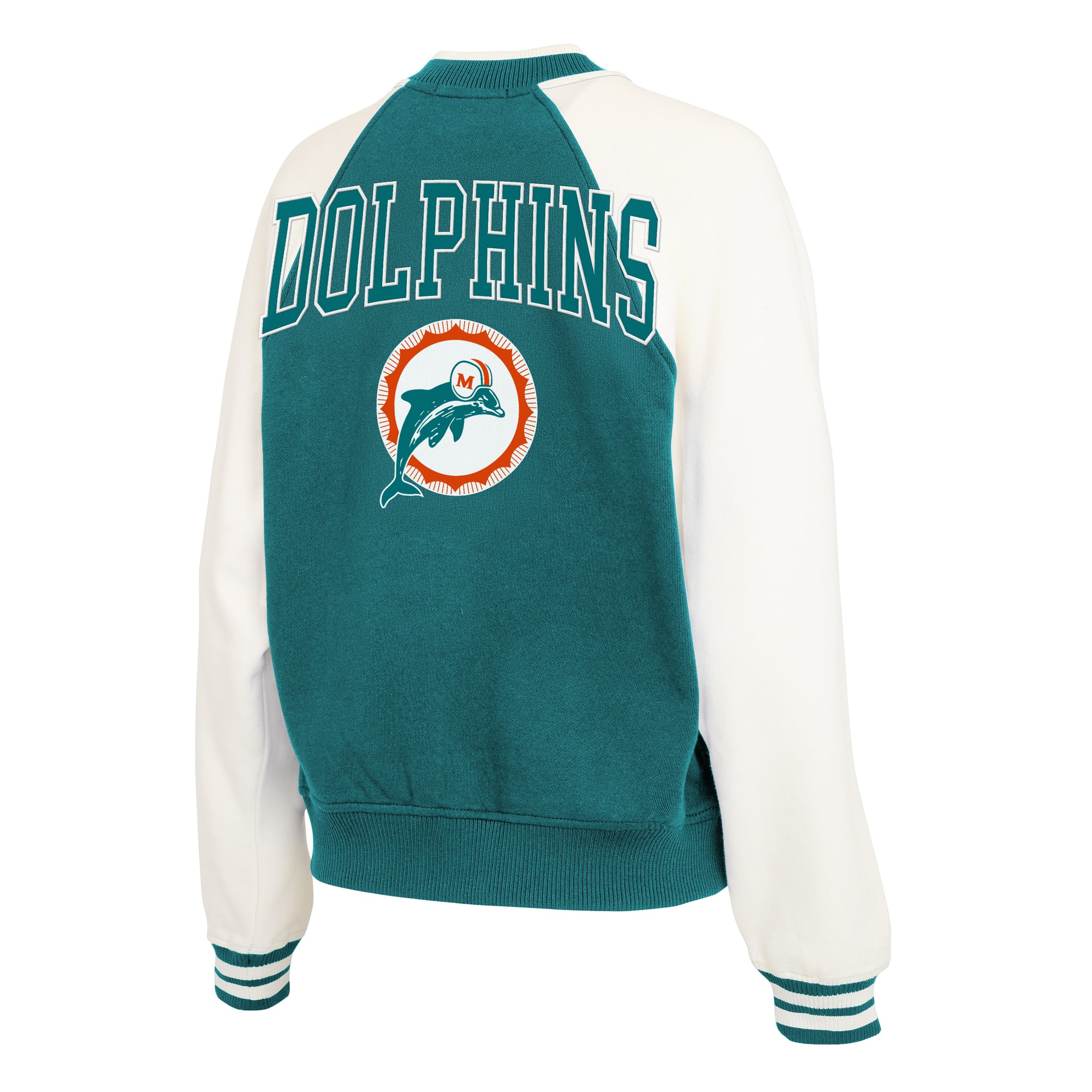 Veste polaire raglan zippée intégrale style universitaire rétro Aqua Miami Dolphins de la marque WEAR by Erin Andrews pour femmes