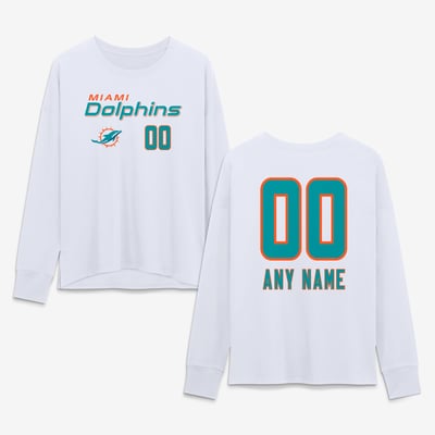 Miami Dolphins Women's Touchdown Wordmark Personalized Name & Number Long Sleeve T-Shirt - White
