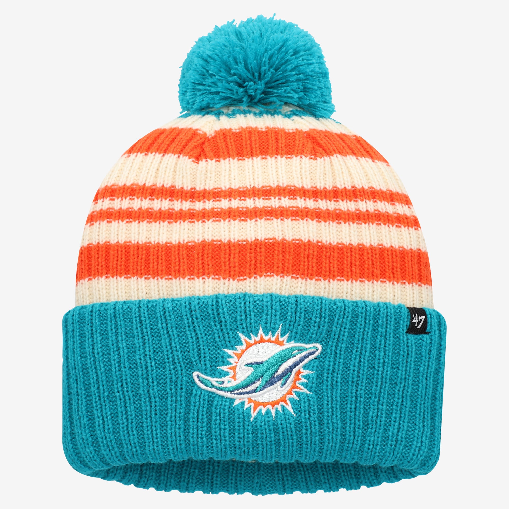Bonnet tricoté à revers « Fort de neige » des Miami Dolphins, modèle 47 Aqua, avec pompon