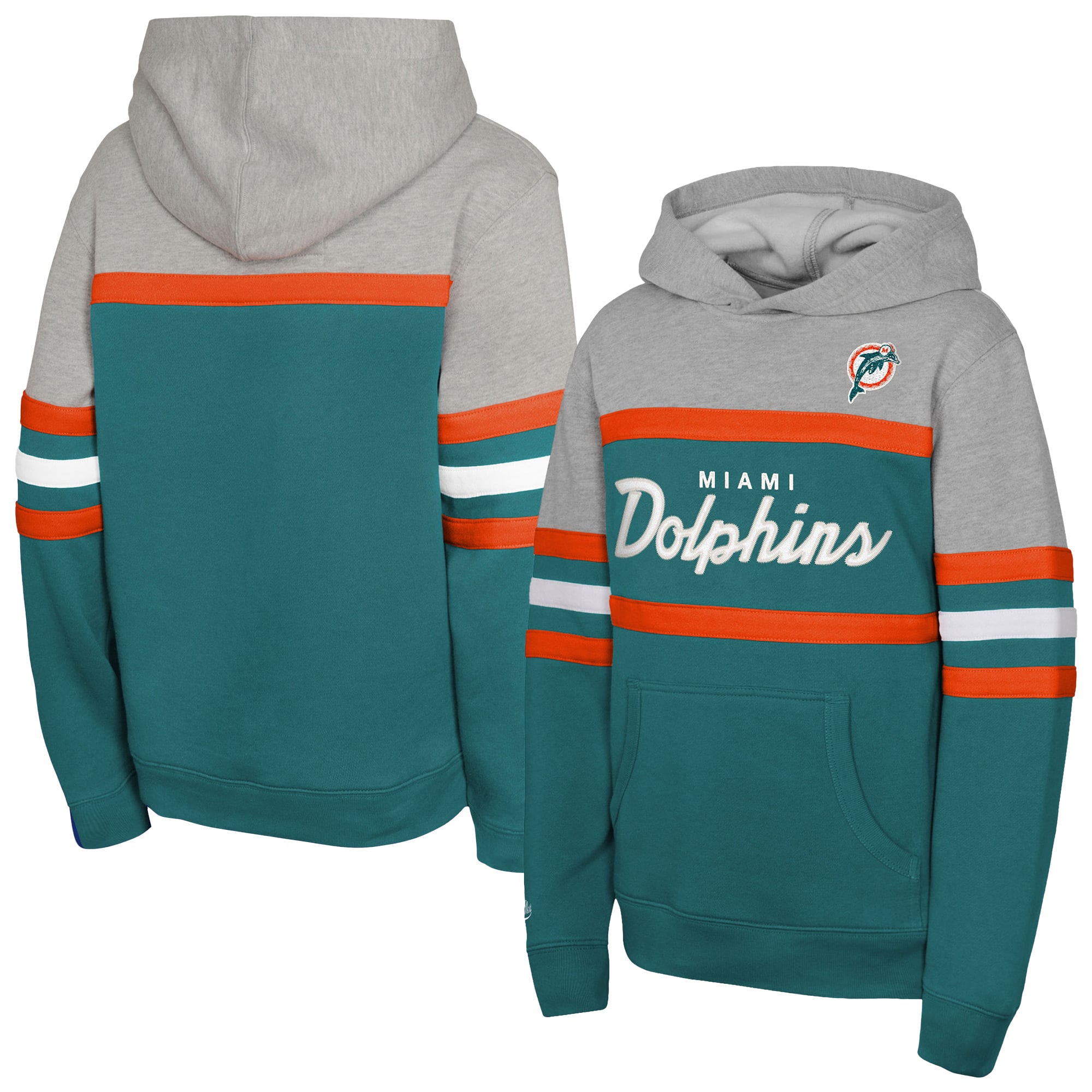 Sweat à capuche rétro Mitchell & Ness Aqua Miami Dolphins pour jeunes, entraîneur-chef