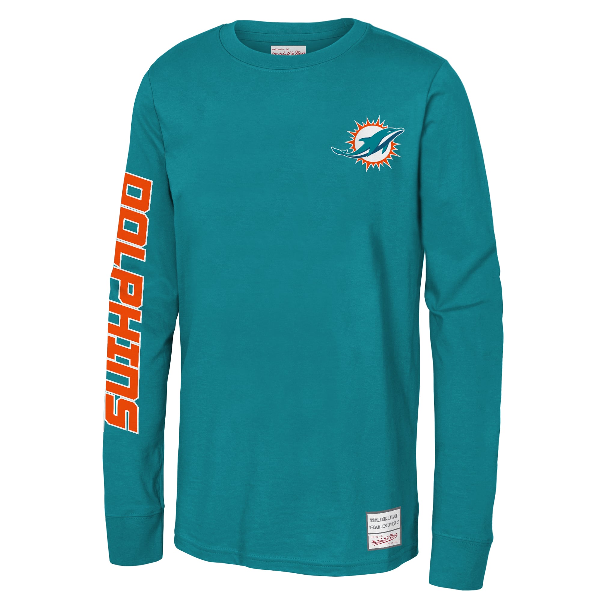 T-shirt à manches longues Mitchell & Ness Aqua Miami Dolphins Triple Play pour enfants