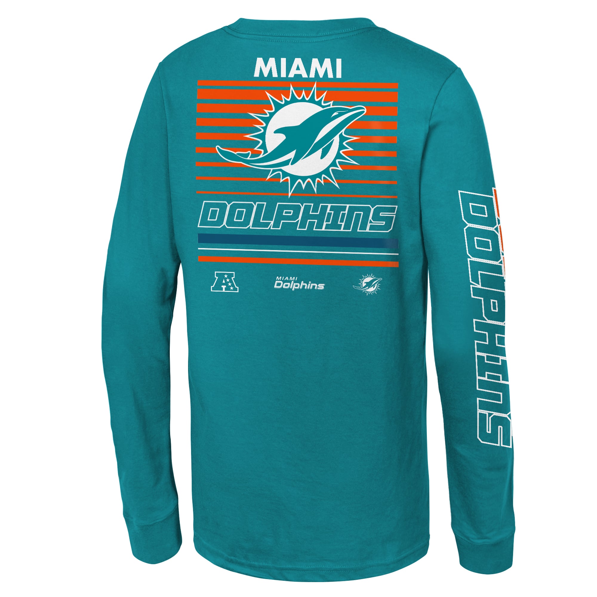 T-shirt à manches longues Mitchell & Ness Aqua Miami Dolphins Triple Play pour enfants