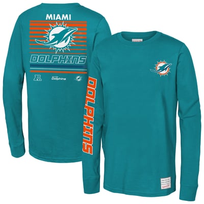 Miami Dolphins Mitchell & Ness Youth Triple Play Long Sleeve T-Shirt - Aqua