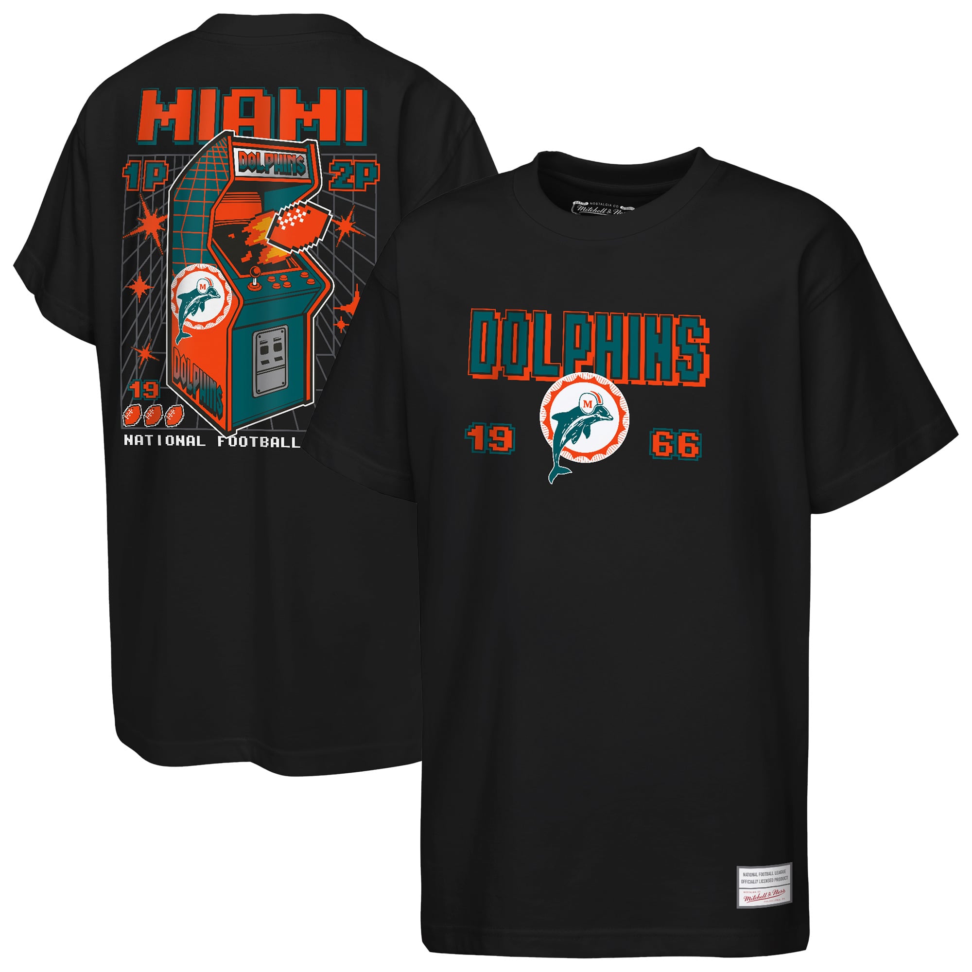 T-shirt rétro arcade Mitchell & Ness noir Miami Dolphins pour enfant
