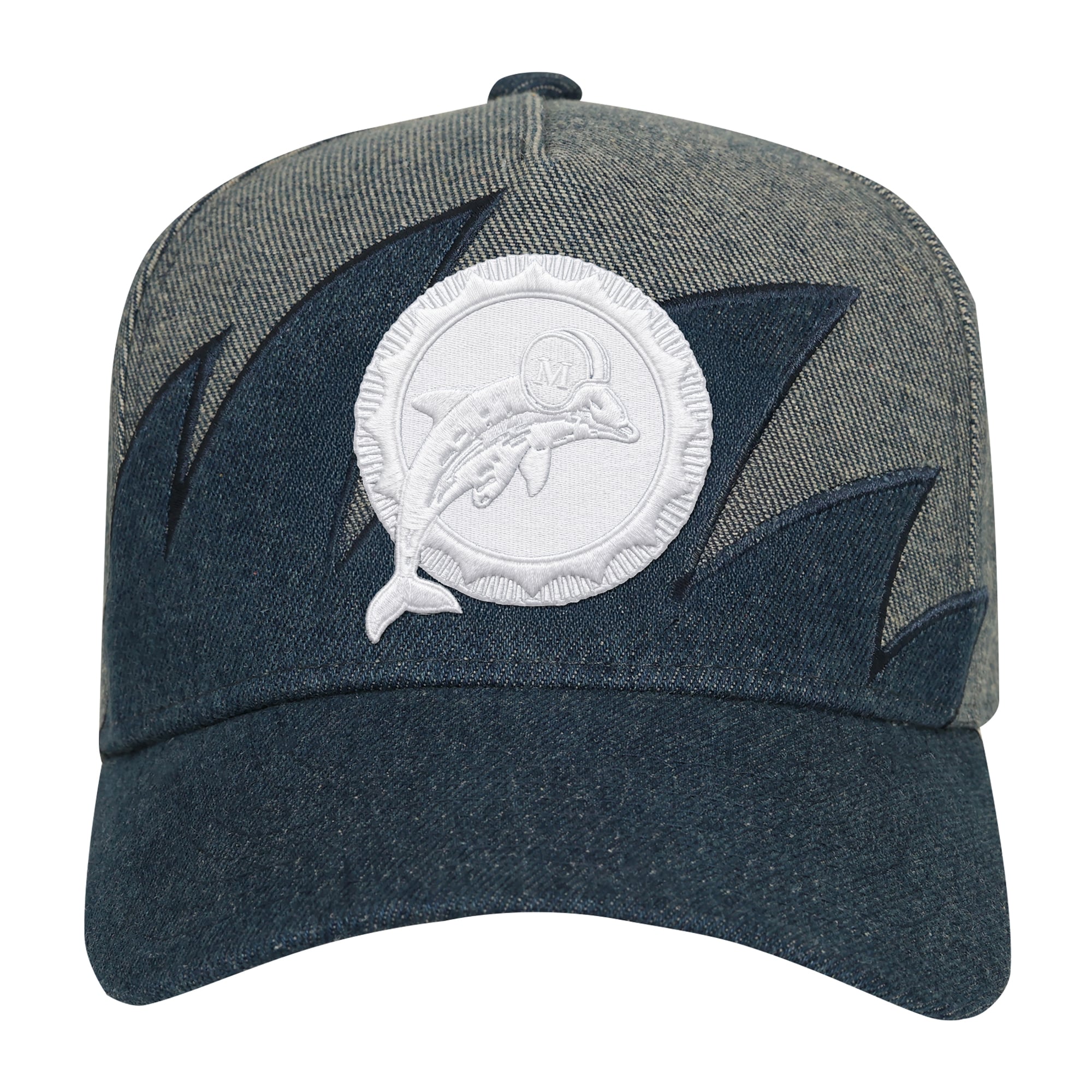 Youth Mitchell & Ness Denim Miami Dolphins Sharktooth Pro Pinch Snapback Hat