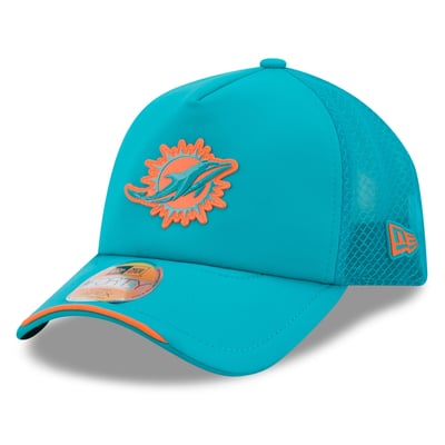 Miami Dolphins New Era Youth 2026 Sideline Apex 9FORTY Adjustable Trucker Hat - Aqua