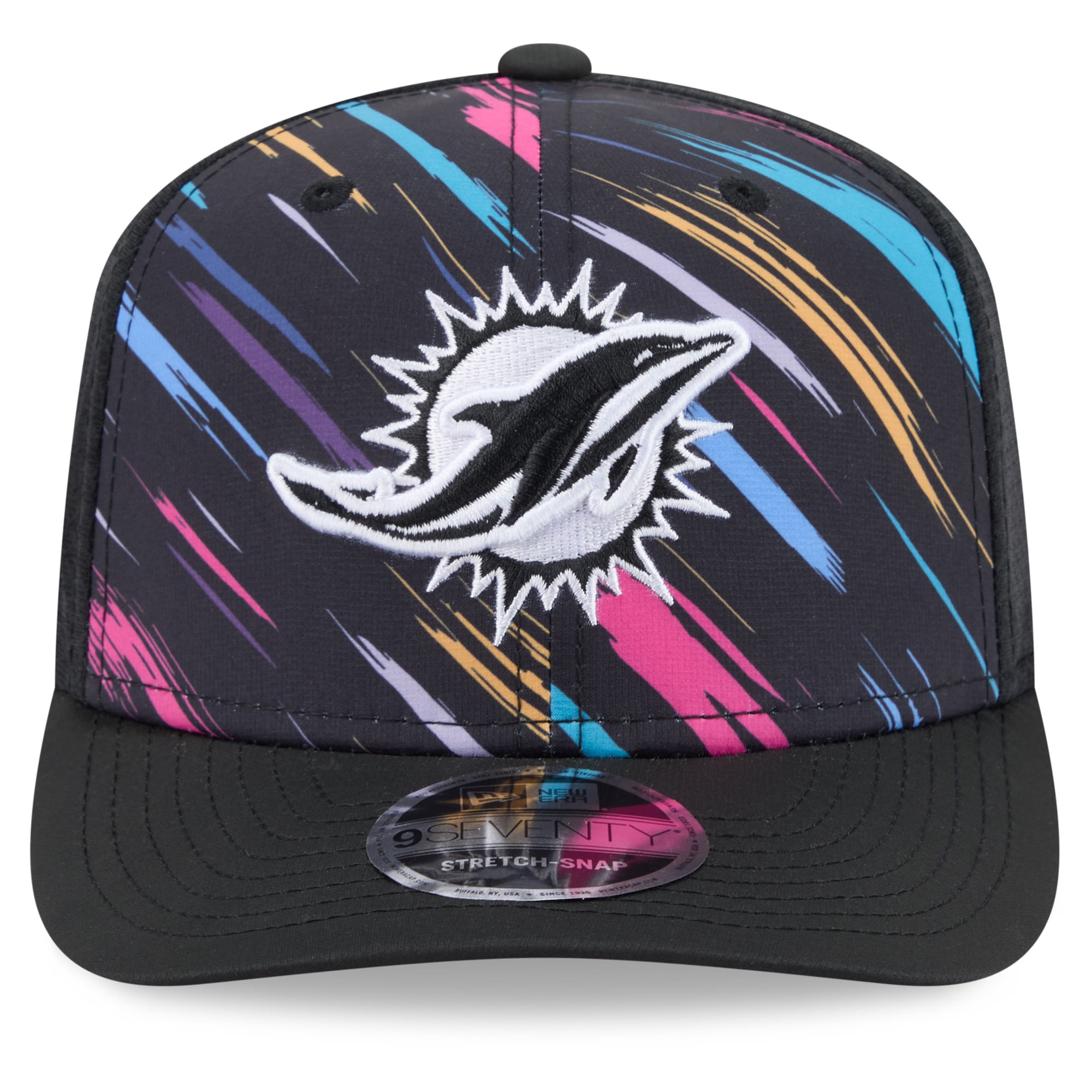 Youth New Era Black Miami Dolphins 2026 NFL Crucial Catch 9SEVENTY Adjustable Trucker Hat