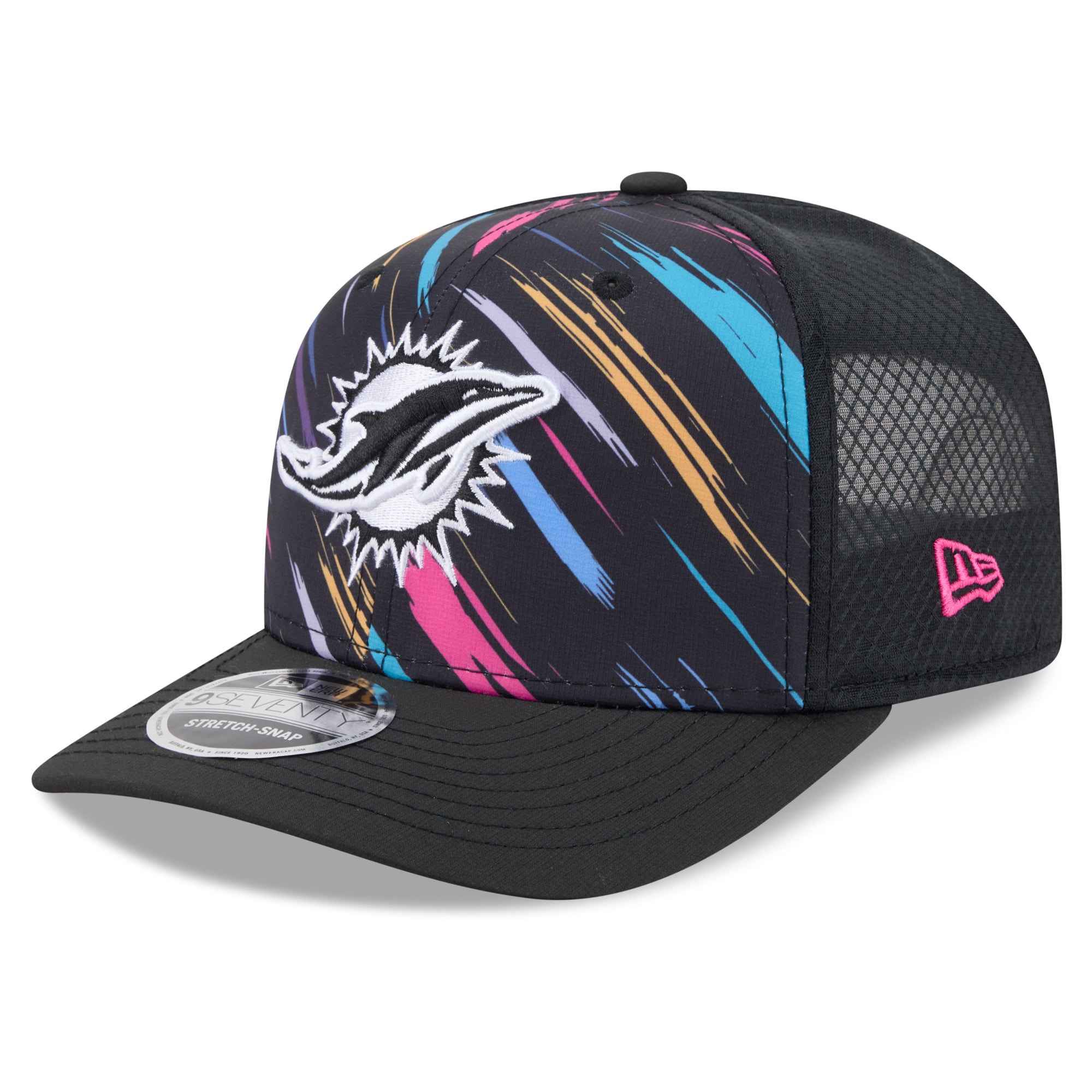 Youth New Era Black Miami Dolphins 2026 NFL Crucial Catch 9SEVENTY Adjustable Trucker Hat