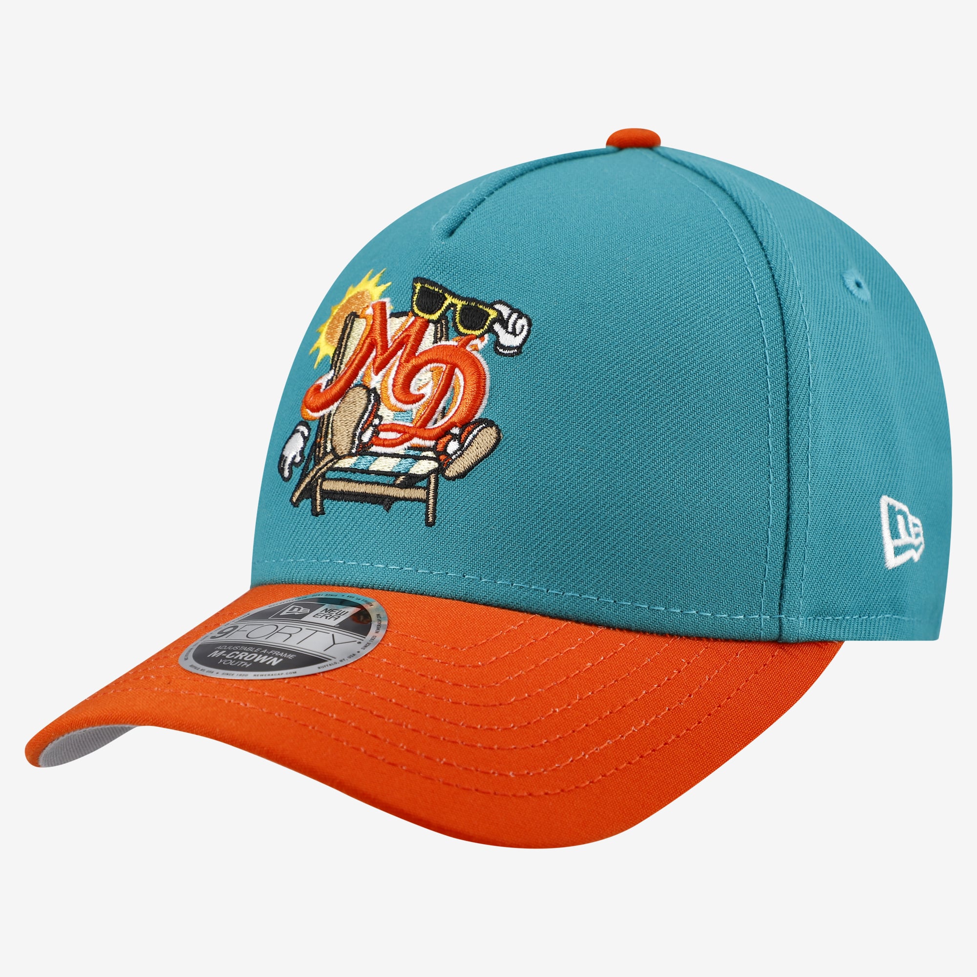Youth New Era Teal Miami Dolphins Cartoon 9FORTY A-Frame Adjustable Hat