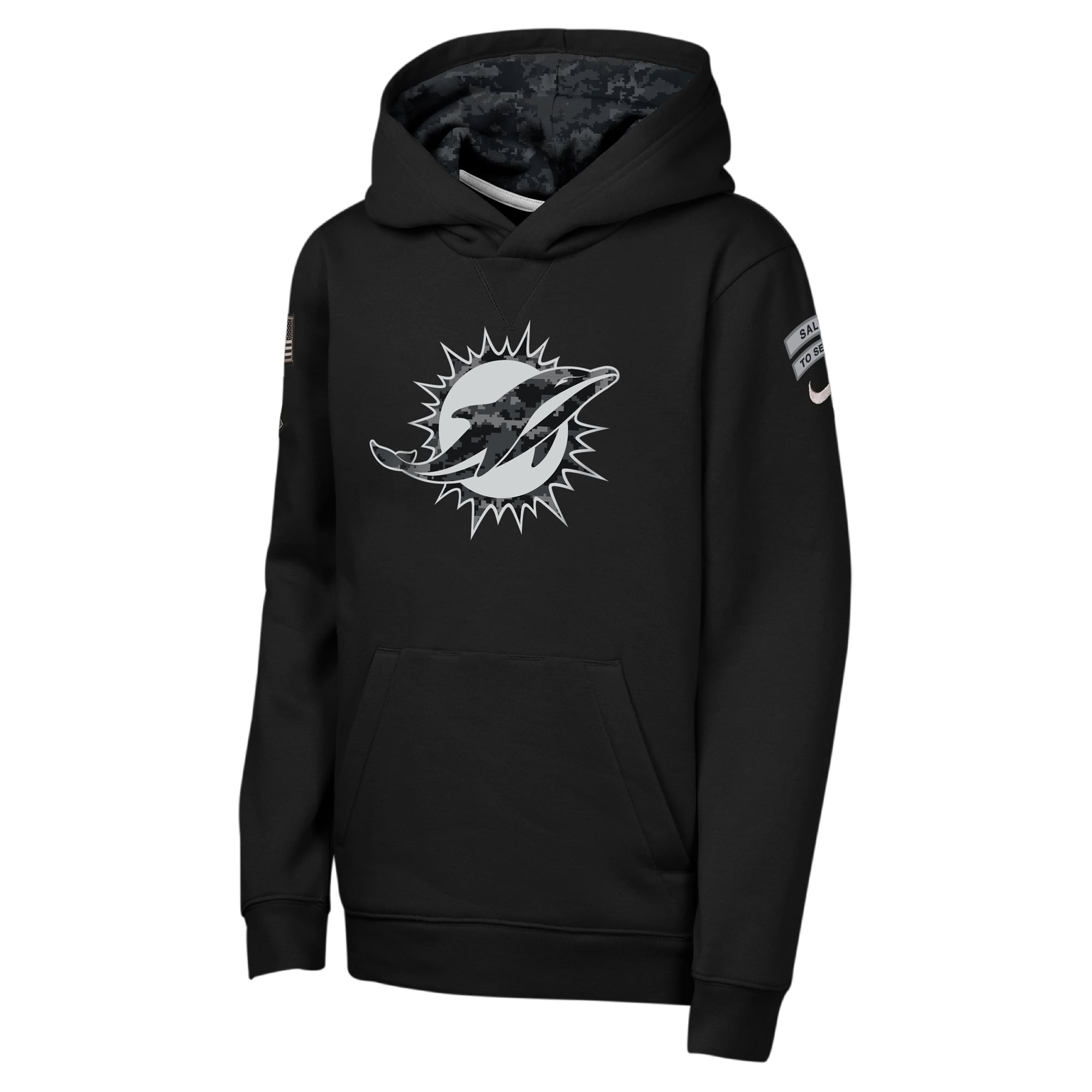 Sweat à capuche polaire Nike Miami Dolphins 2026 Salute to Service Club pour jeunes, noir