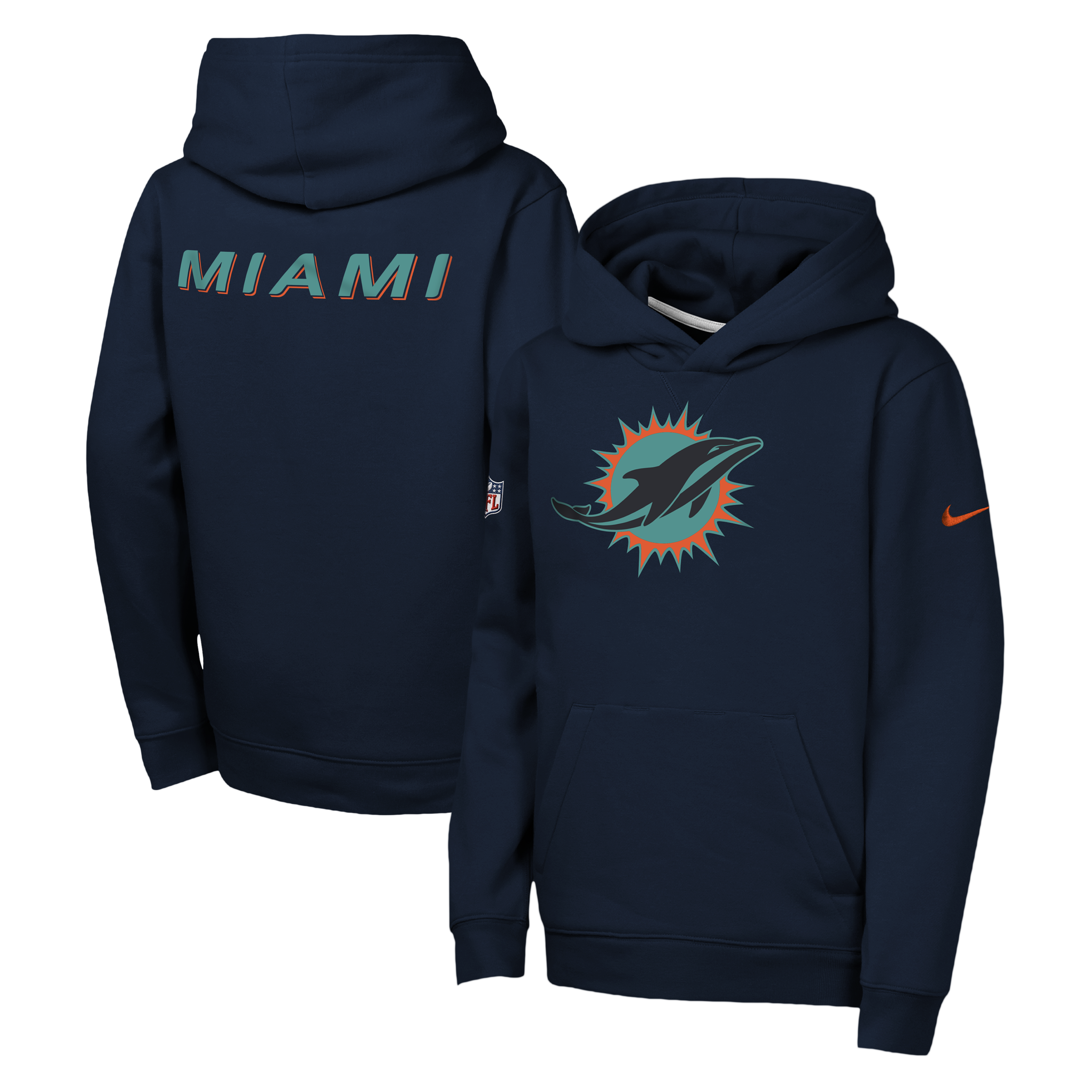 Sweat à capuche polaire Nike bleu marine Miami Dolphins Rivalries Collection Sideline Club pour jeunes