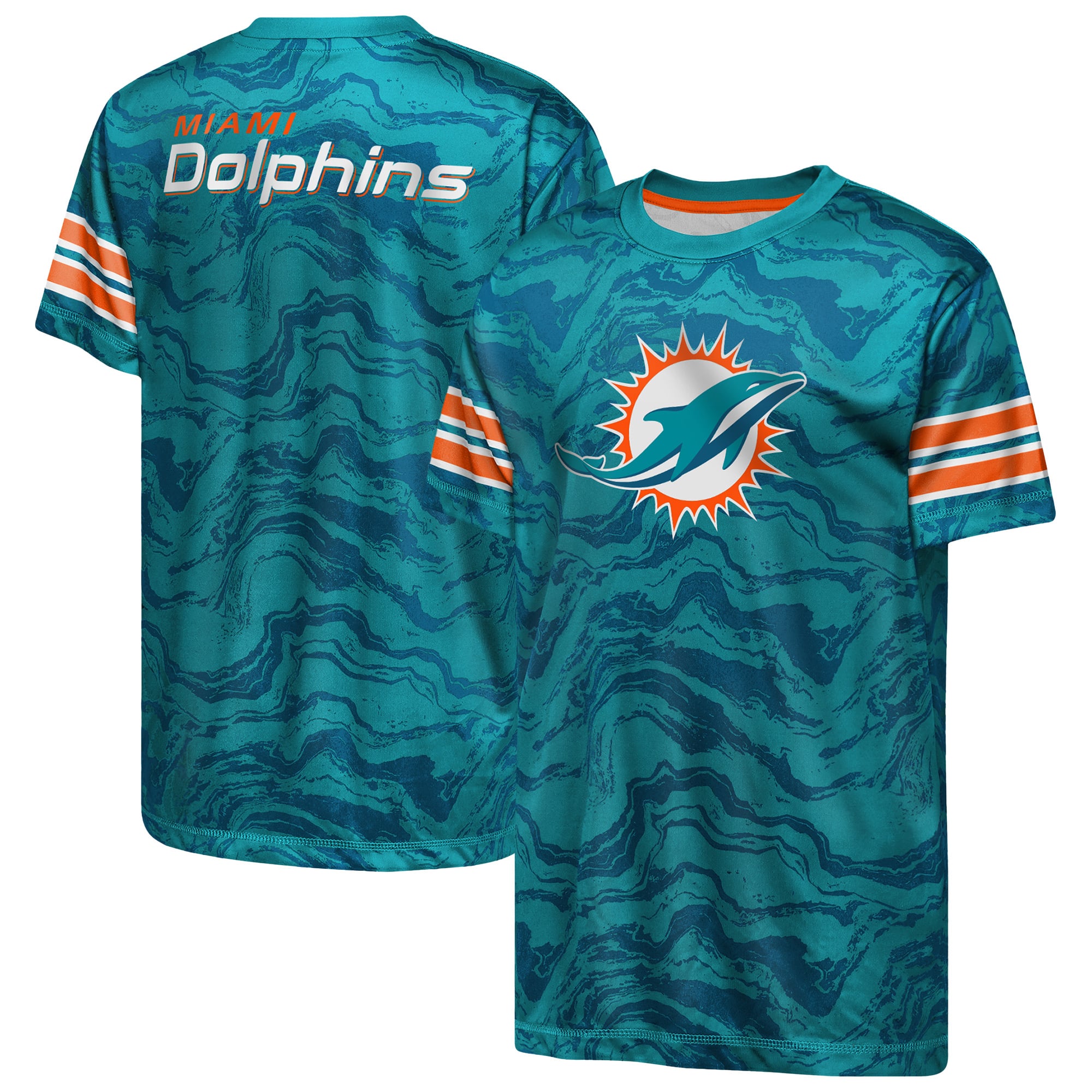 Youth Outerstuff Aqua Miami Dolphins Slant Route Performance T-Shirt