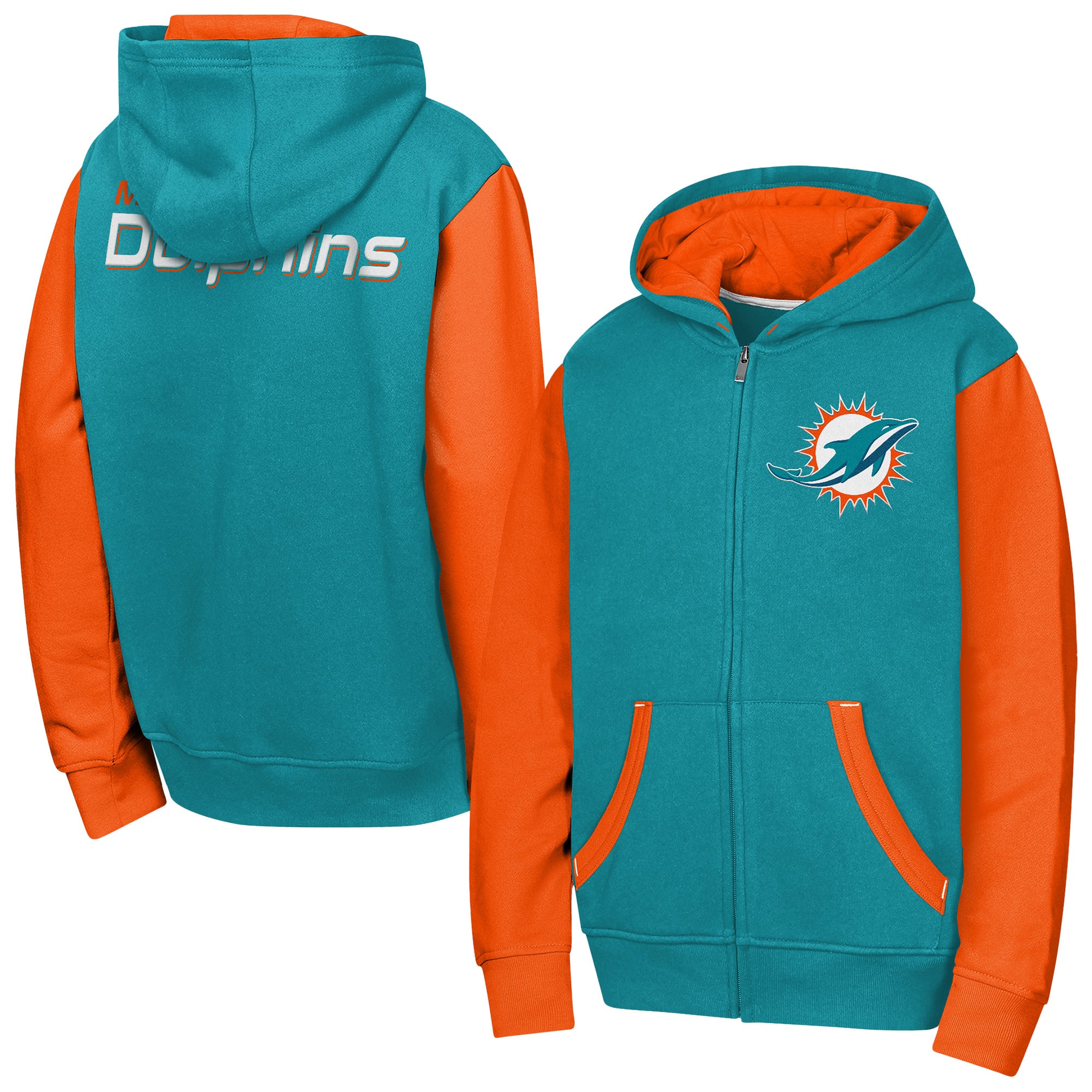 Sweat à capuche zippé Youth Outerstuff Aqua Miami Dolphins Stadium Colorblock