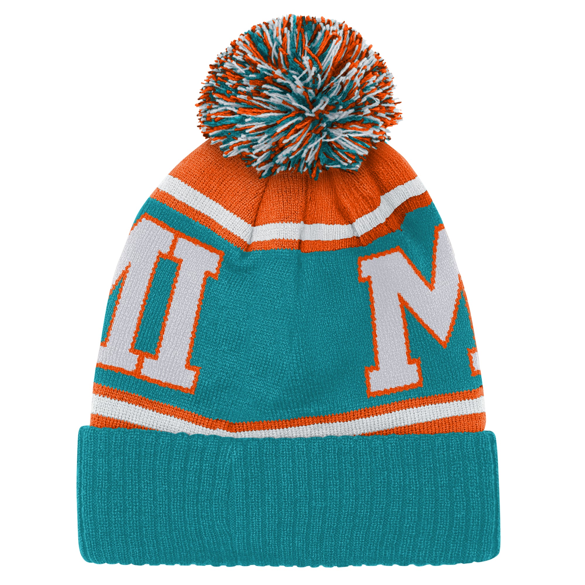 Youth Outerstuff Aqua/Orange Miami Dolphins Retro Highlight Cuffed Knit Hat with Pom