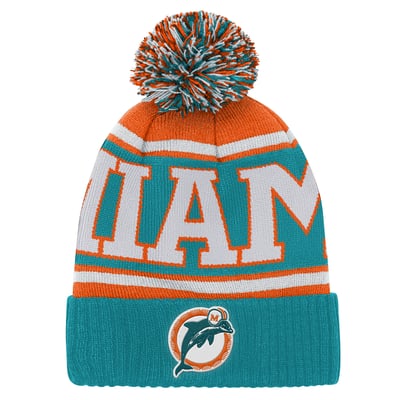 Miami Dolphins Outerstuff Youth Retro Highlight Cuffed Knit Hat with Pom - Aqua/Orange