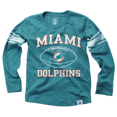 Miami Dolphins Wes & Willy Youth Football Long Sleeve T-Shirt - Aqua