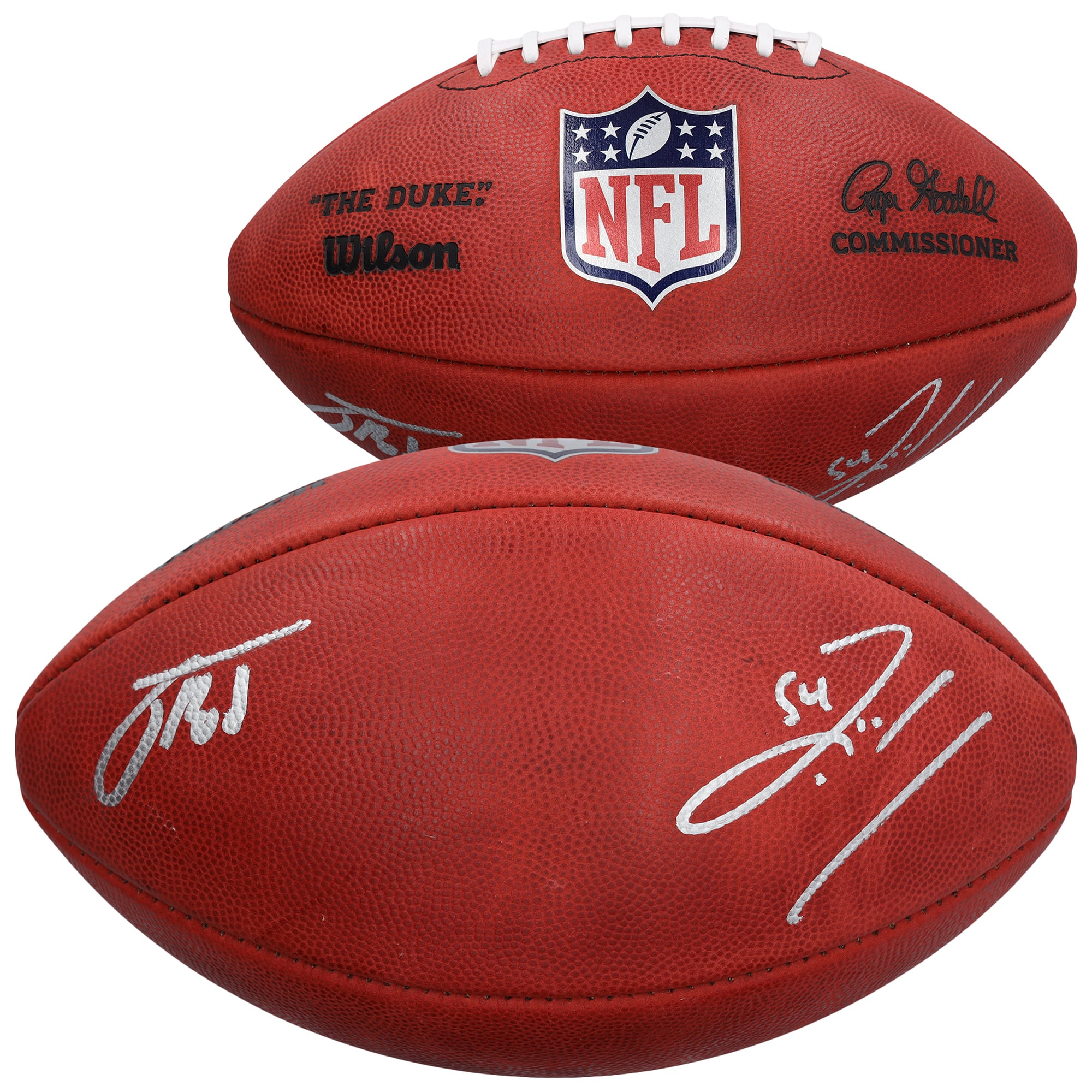 Ballon de football américain Duke en couleur, autographié par Zach Thomas et Jacob Rodriguez des Dolphins de Miami