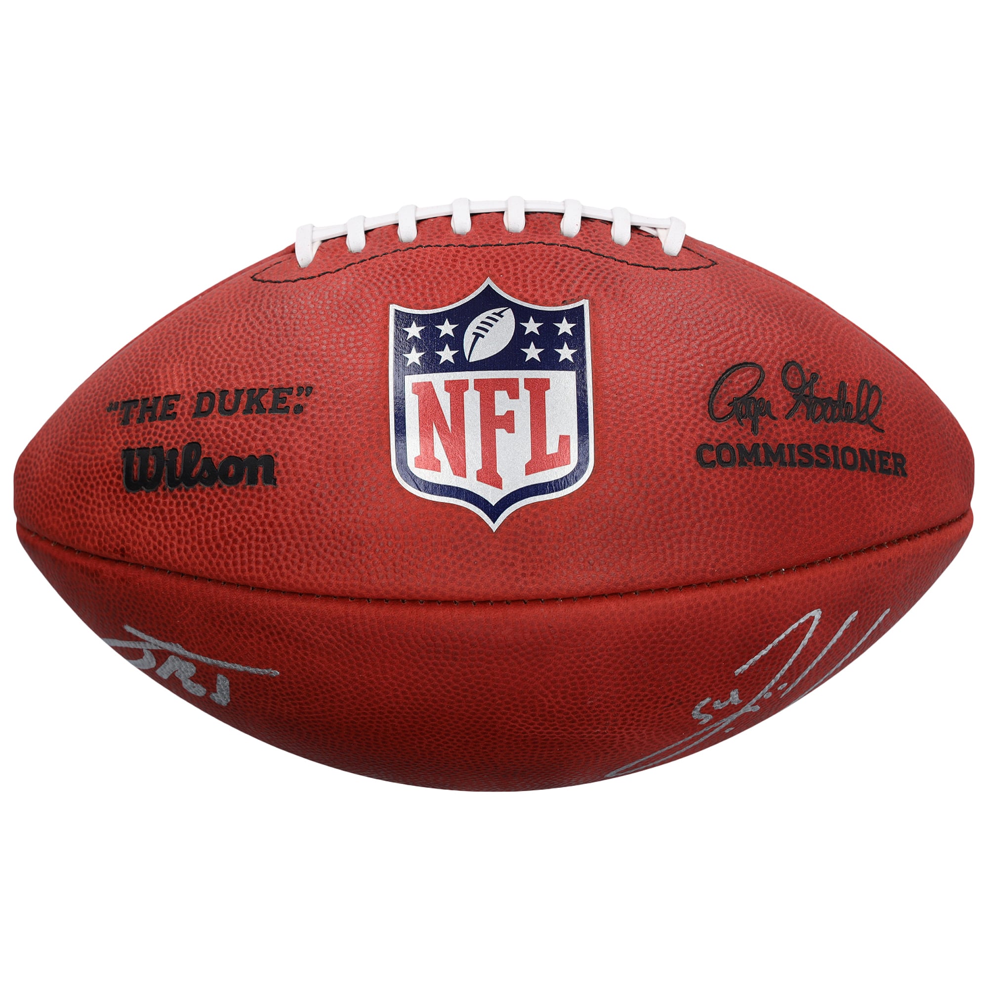 Ballon de football américain Duke en couleur, autographié par Zach Thomas et Jacob Rodriguez des Dolphins de Miami
