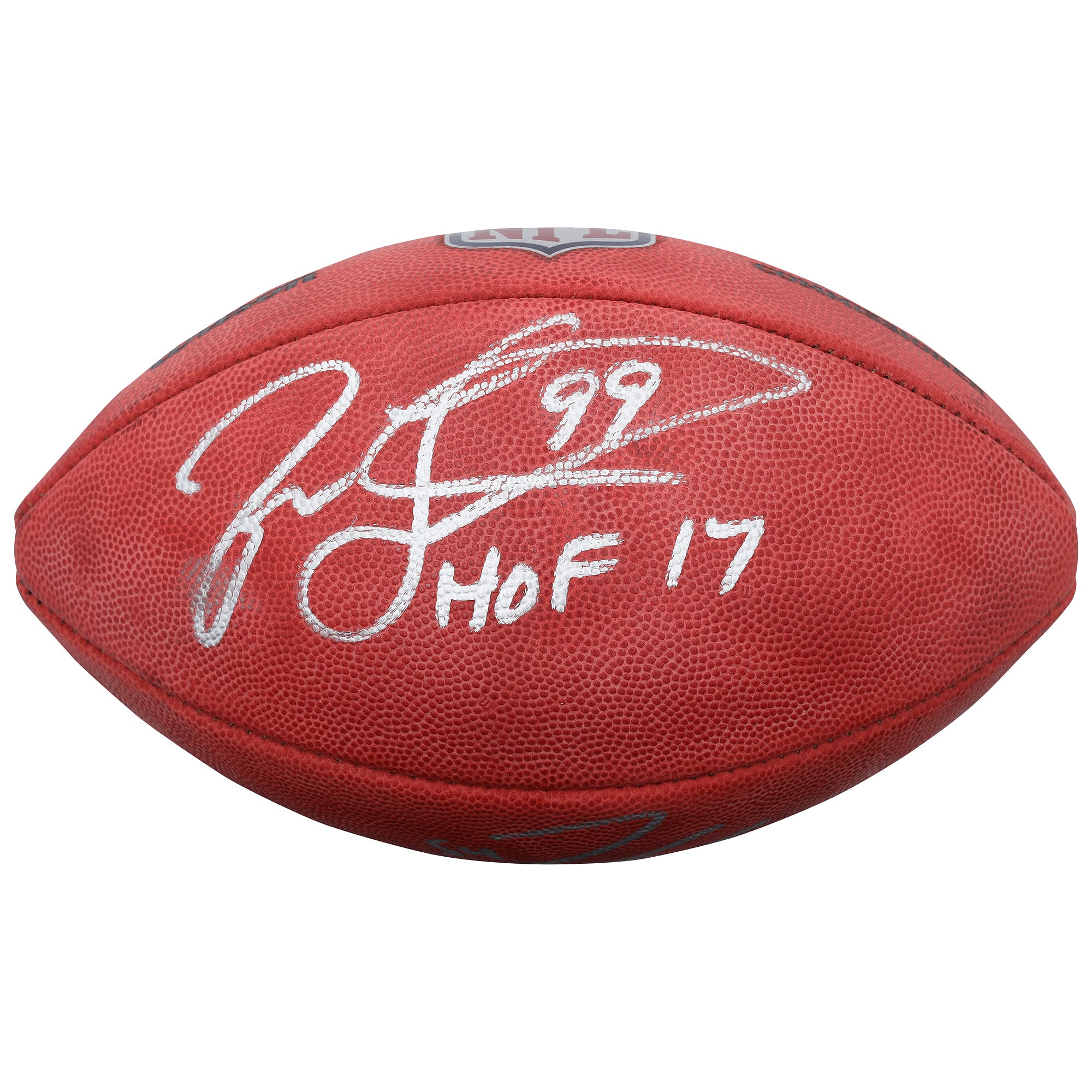 Ballon de football Wilson Duke en couleur, autographié par Zach Thomas et Jason Taylor des Miami Dolphins, avec de multiples inscriptions.
