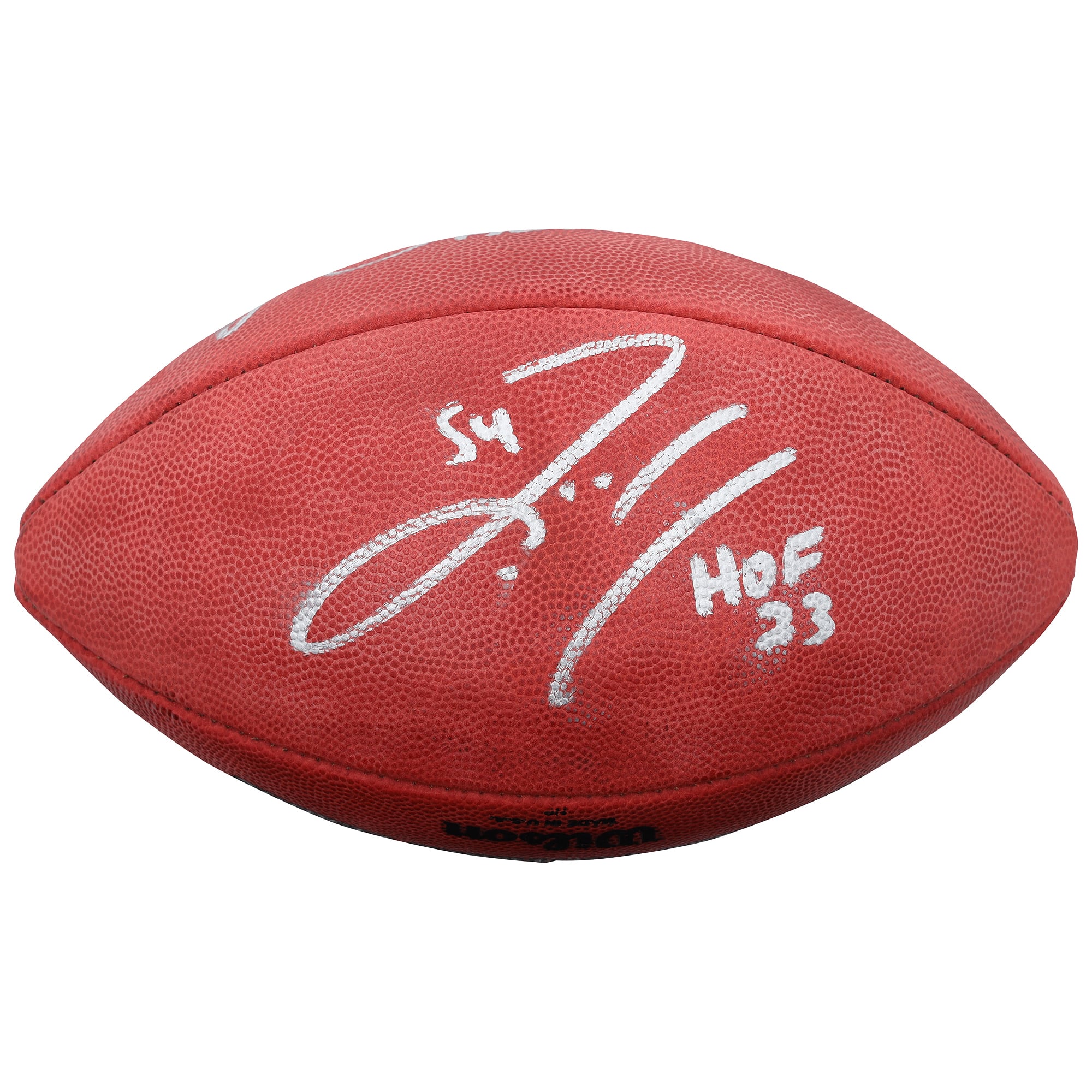 Ballon de football Wilson Duke en couleur, autographié par Zach Thomas et Jason Taylor des Miami Dolphins, avec de multiples inscriptions.