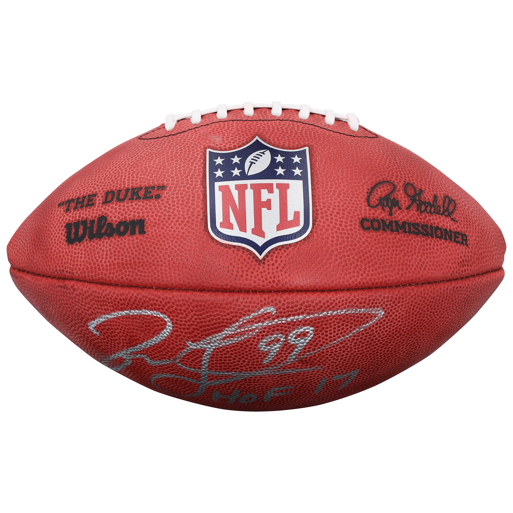 Ballon de football Wilson Duke en couleur, autographié par Zach Thomas et Jason Taylor des Miami Dolphins, avec de multiples inscriptions.