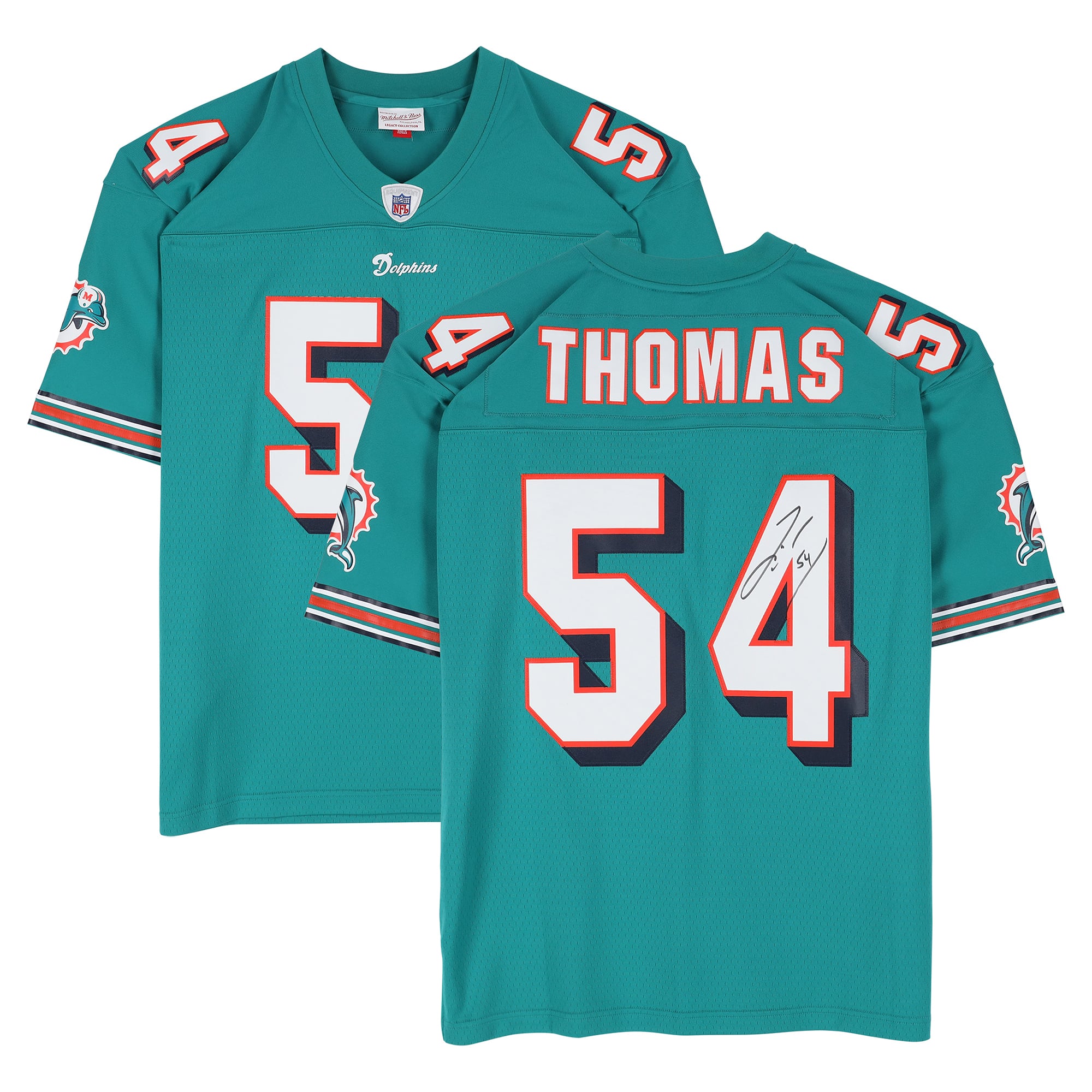 Maillot réplique Mitchell & Ness Aqua 2006 autographié par Zach Thomas des Miami Dolphins