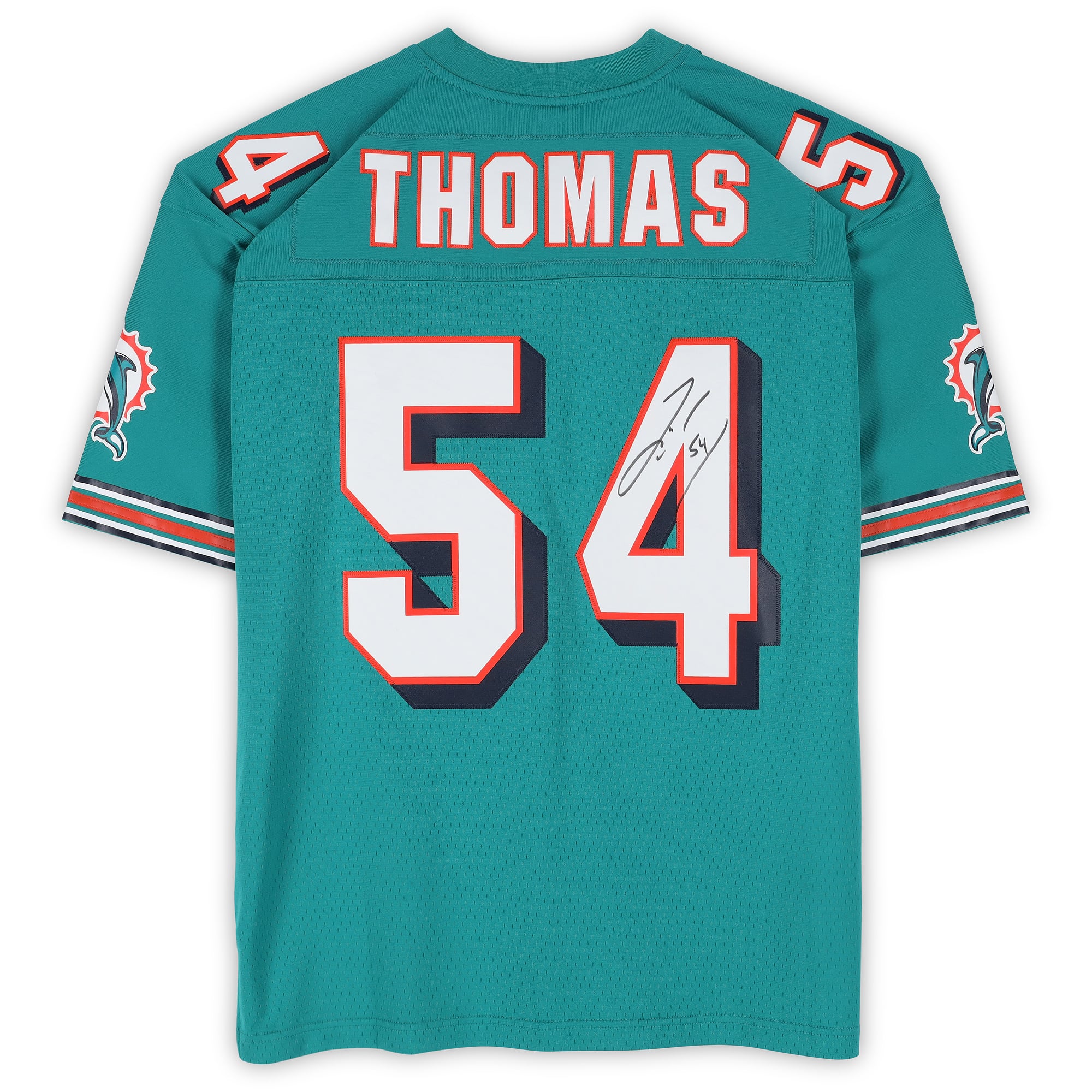 Maillot réplique Mitchell & Ness Aqua 2006 autographié par Zach Thomas des Miami Dolphins