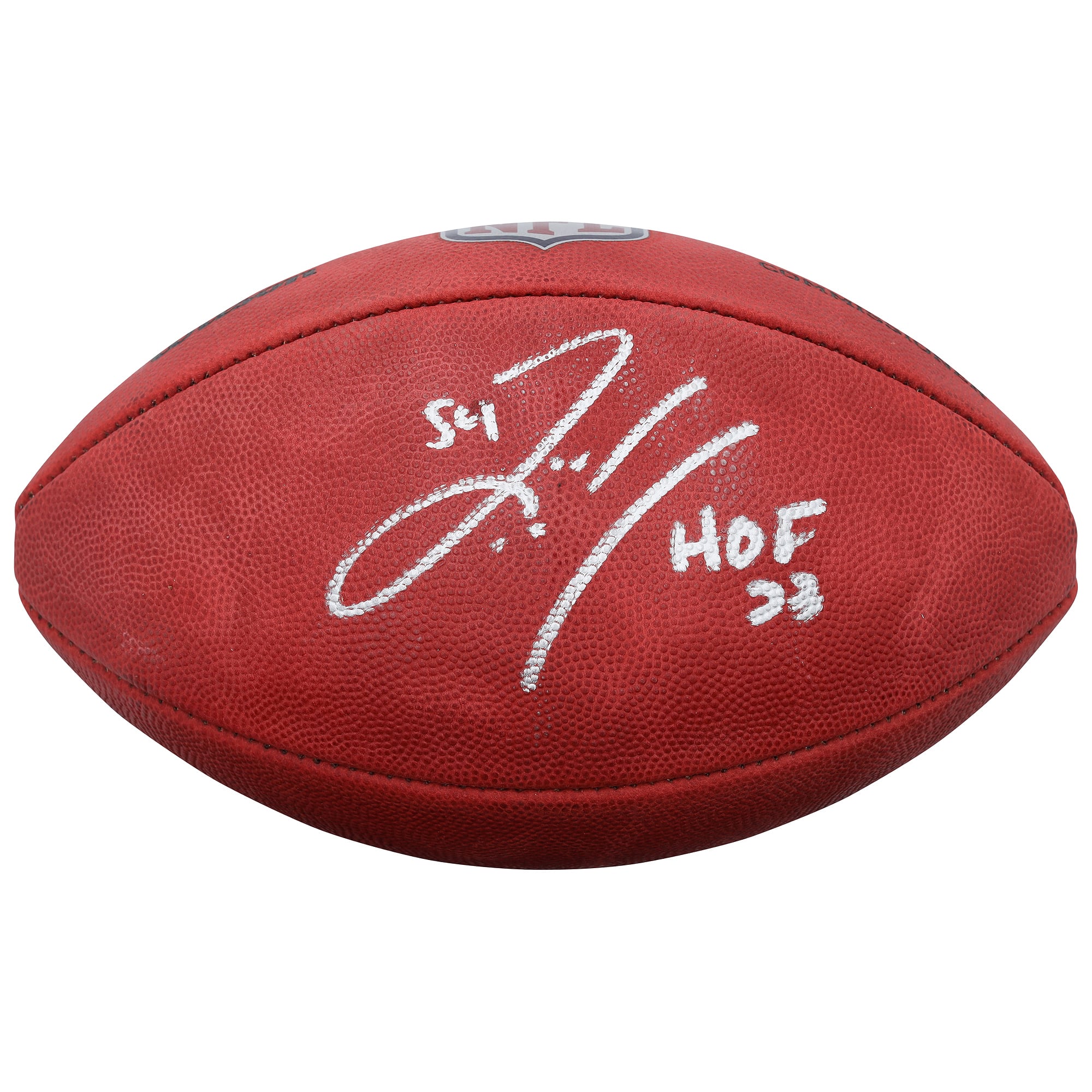 Ballon de football américain Wilson Duke en couleur, autographié par Zach Thomas des Miami Dolphins, avec inscription « HOF 23 ».