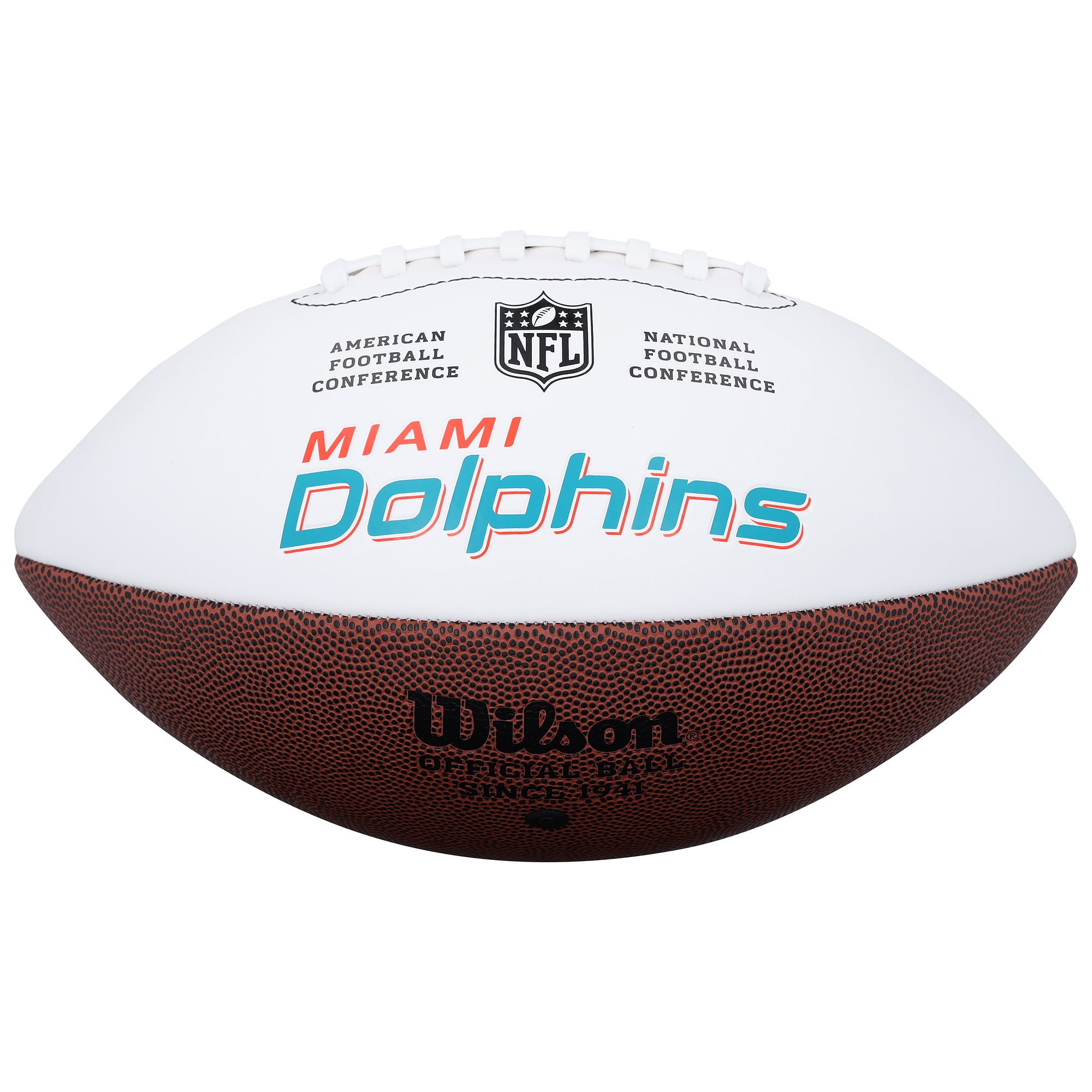 Ballon de football Wilson White Panel autographié par Zach Thomas des Miami Dolphins avec inscription « HOF 23 »