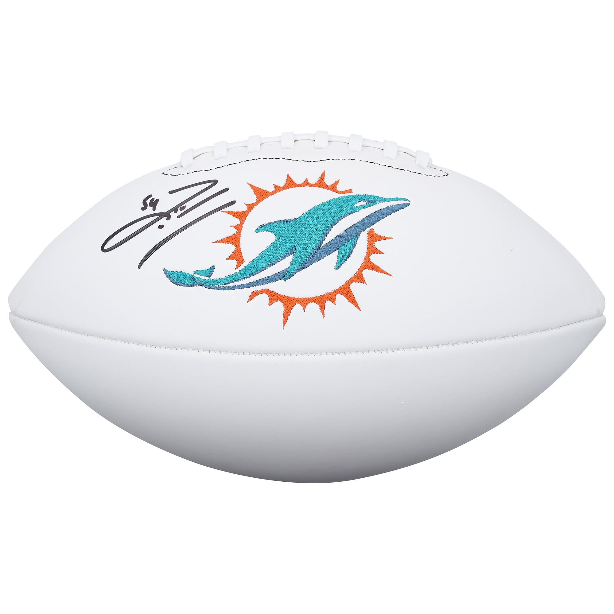Ballon de football Wilson White Panel autographié par Zach Thomas des Dolphins de Miami