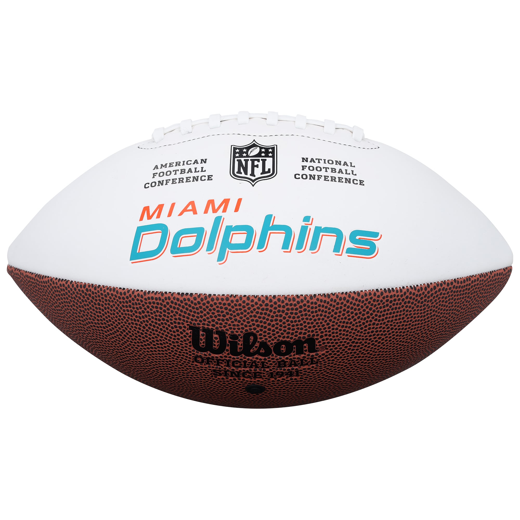Ballon de football Wilson White Panel autographié par Zach Thomas des Dolphins de Miami